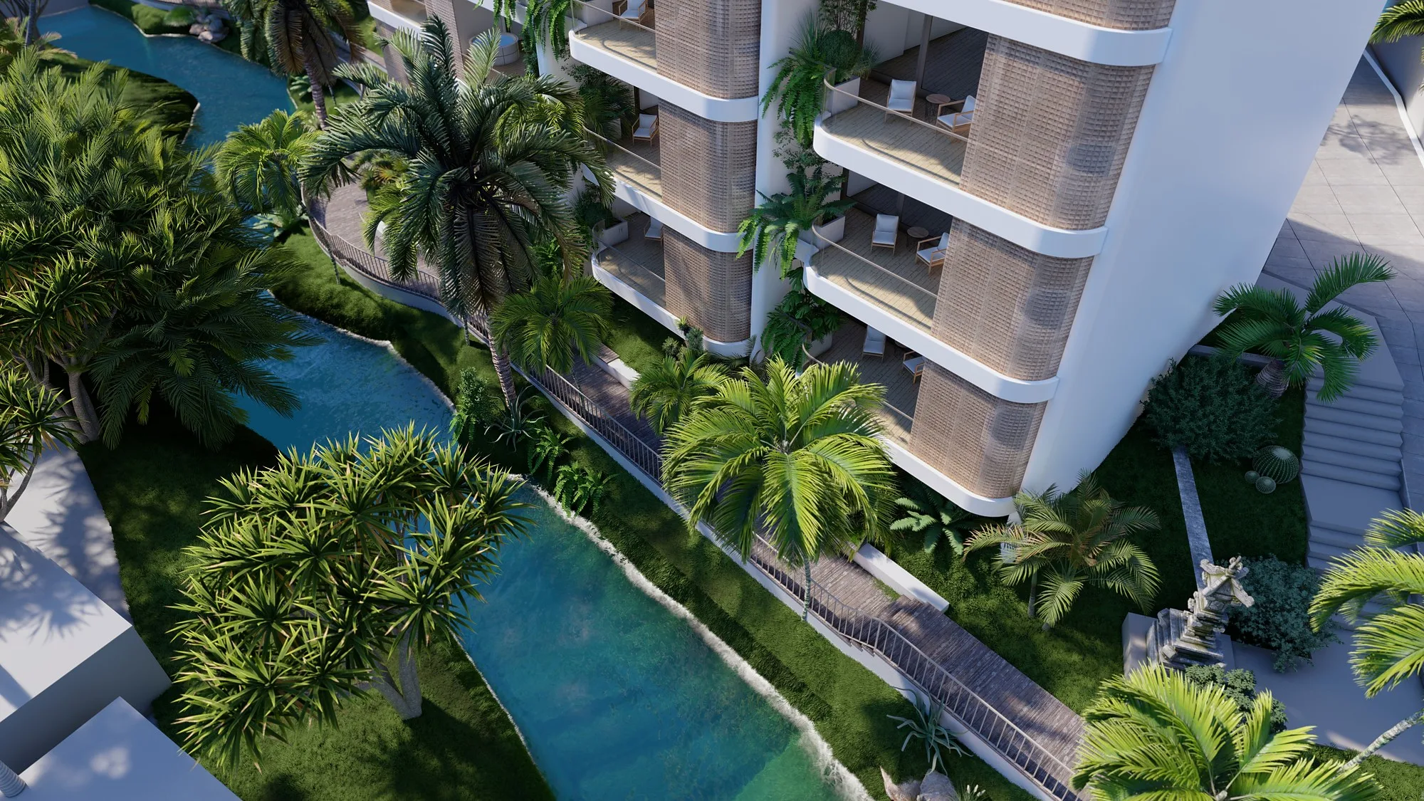 The apartment block at Alex Villas 4 with its planted balconies