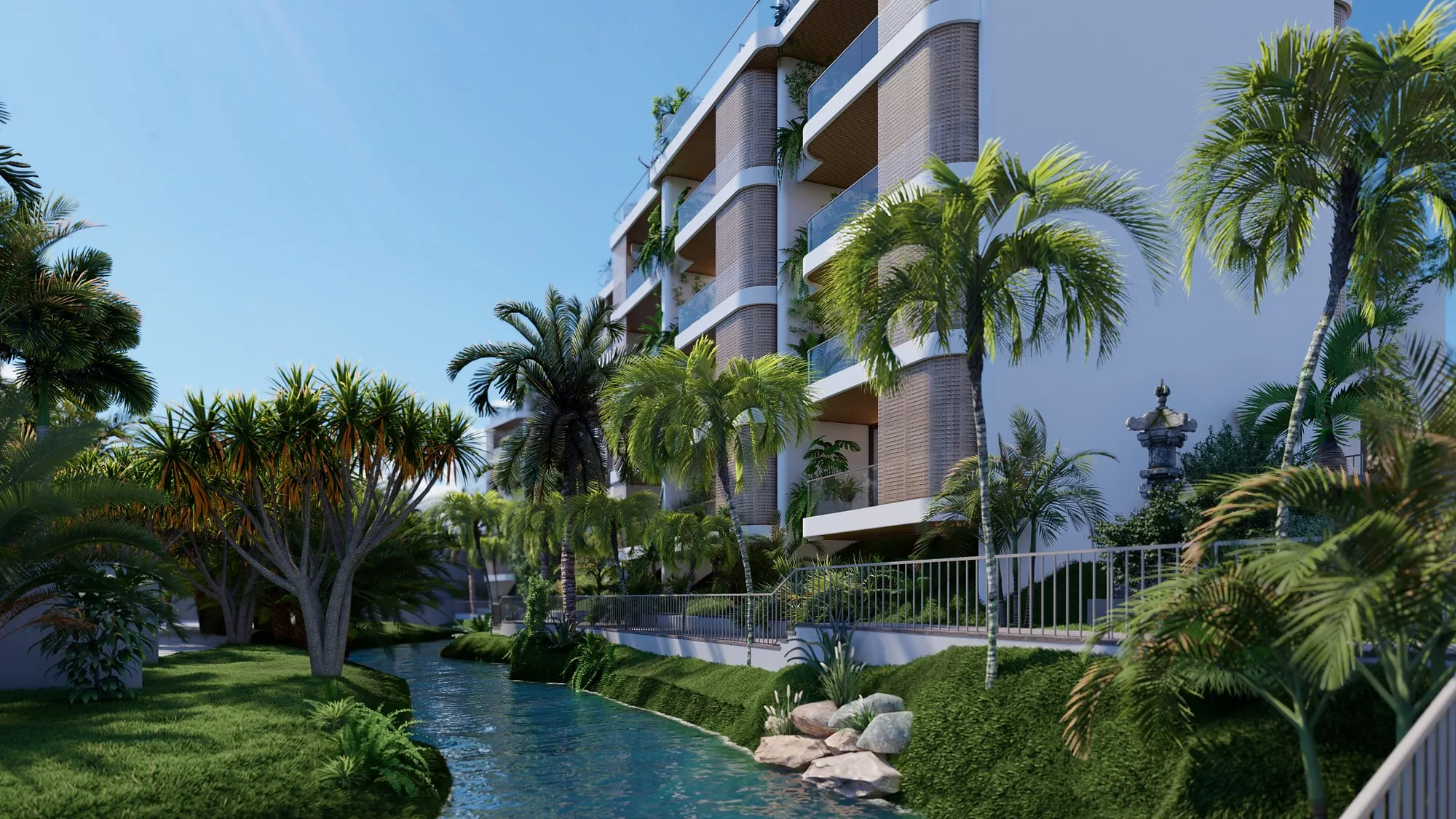 The block balconies looking onto the planting