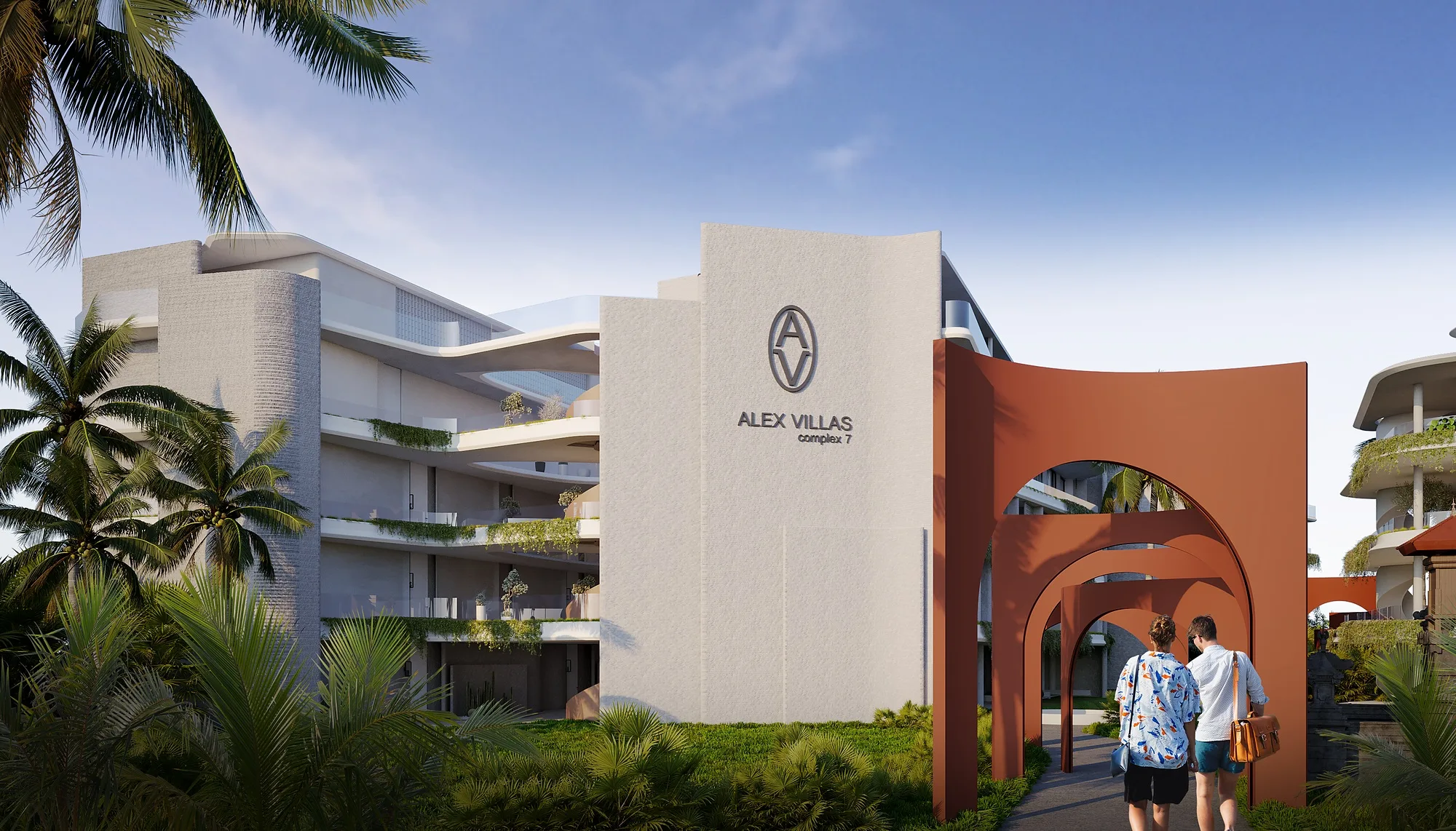 The entrance arch with the Alex Villas mark