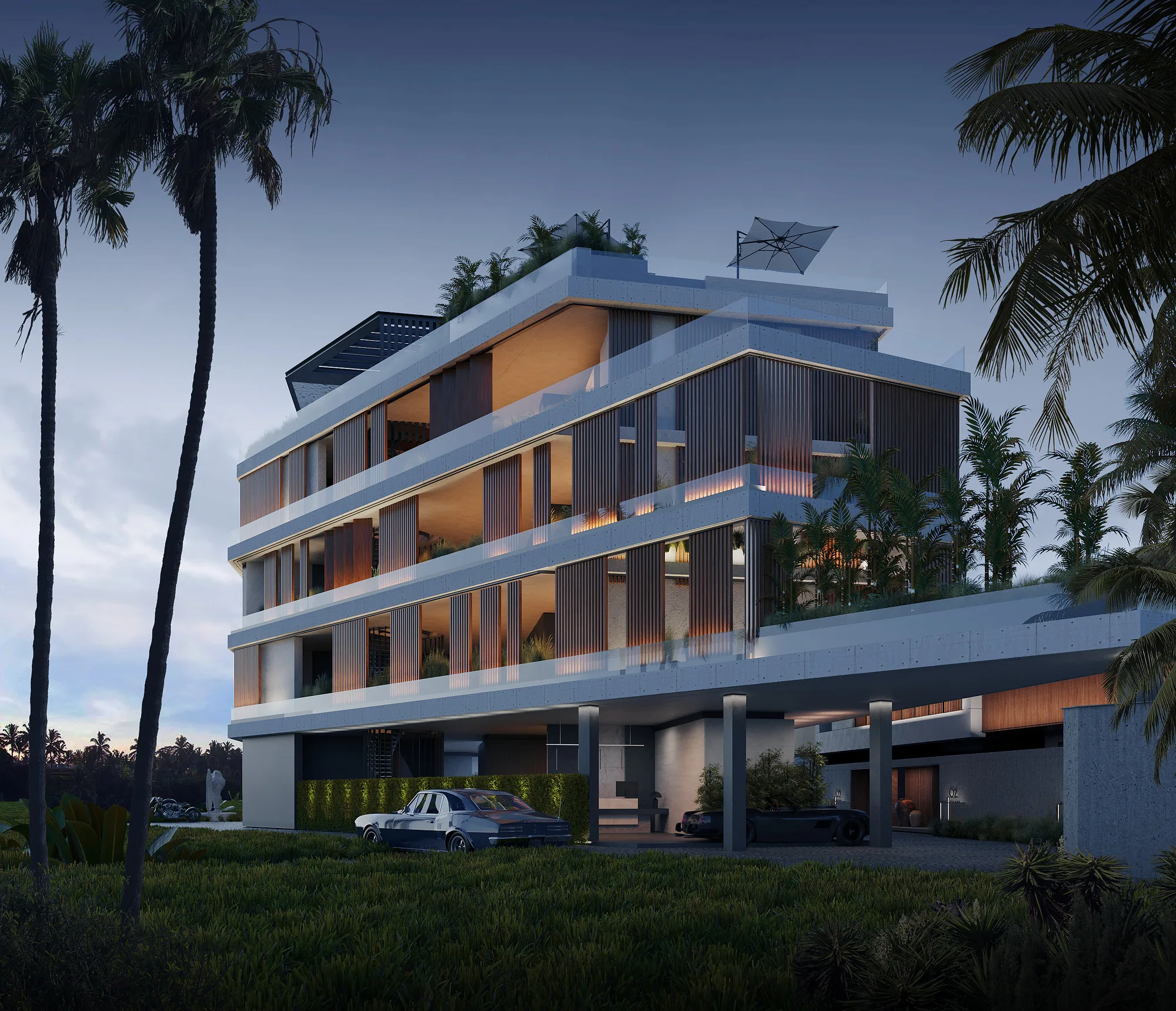 Alex Villas 8 in Bali: the apartment facade with timber sun-shading and terrace openings — SAD studio