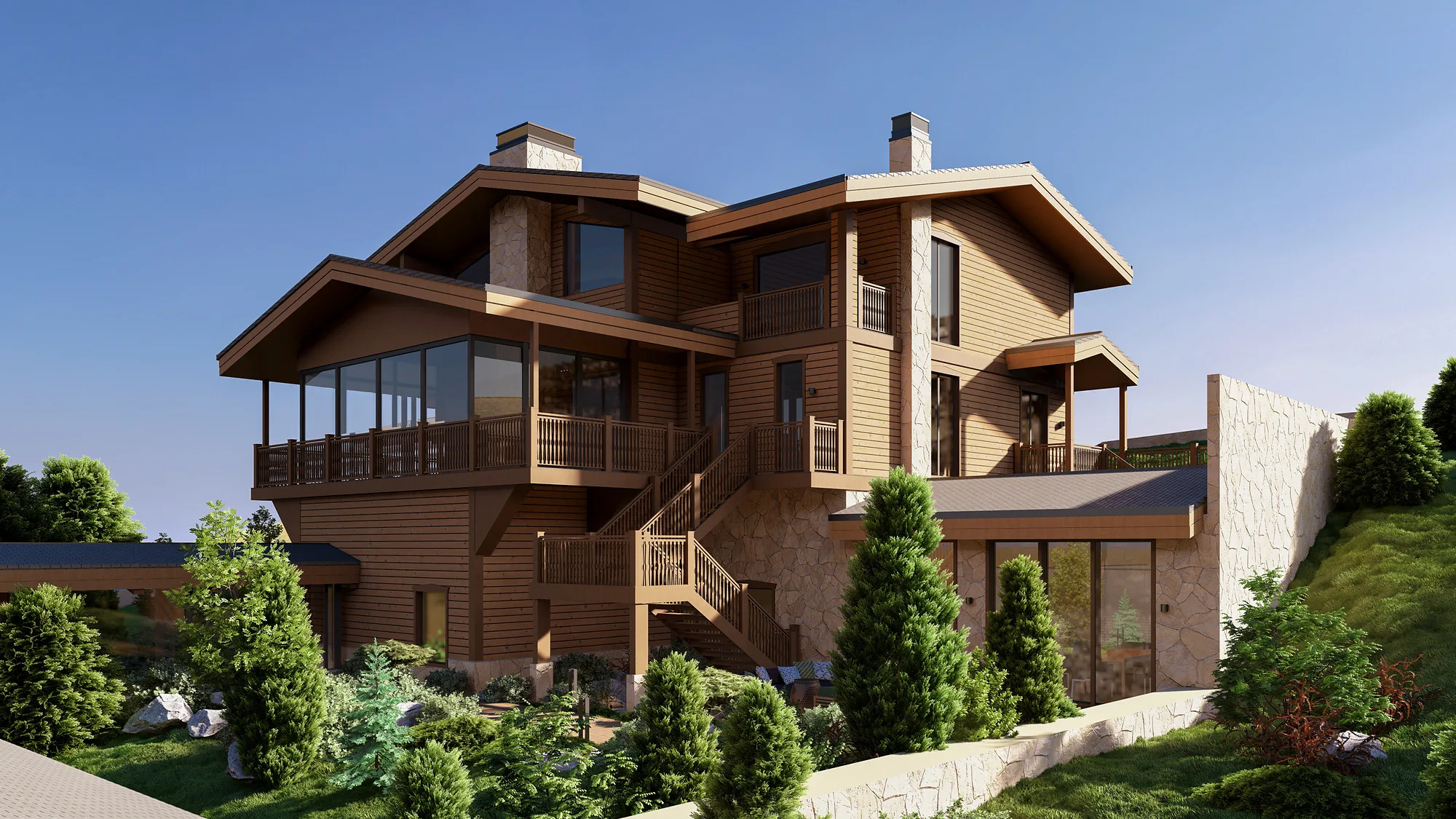 Amirsoy chalet render: main facade — SAD studio