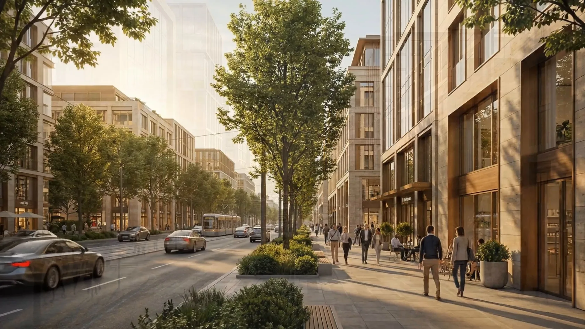 A street in the Aral city with retail on the ground floors