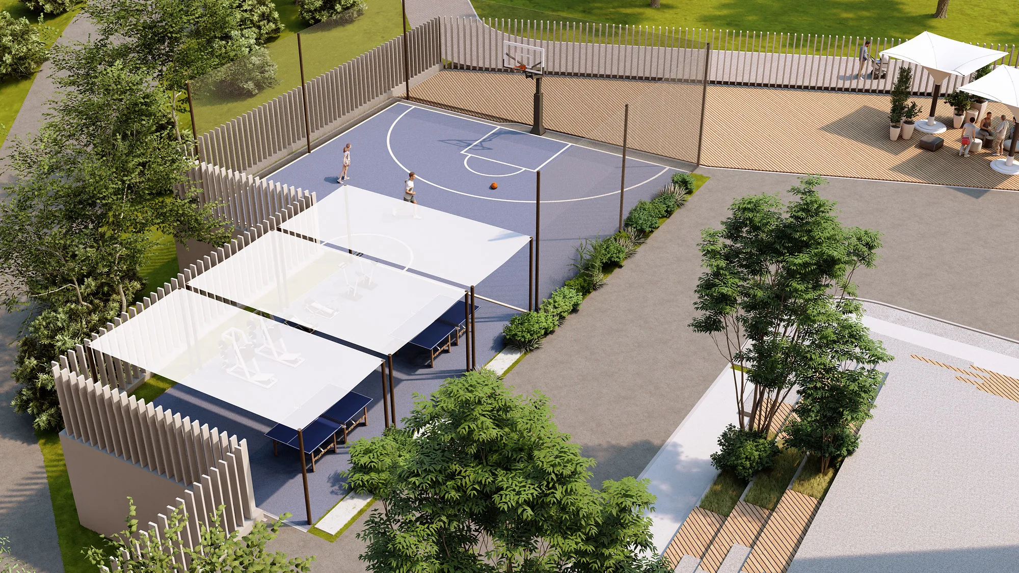 Arizona University campus landscape render: basketball court — SAD studio