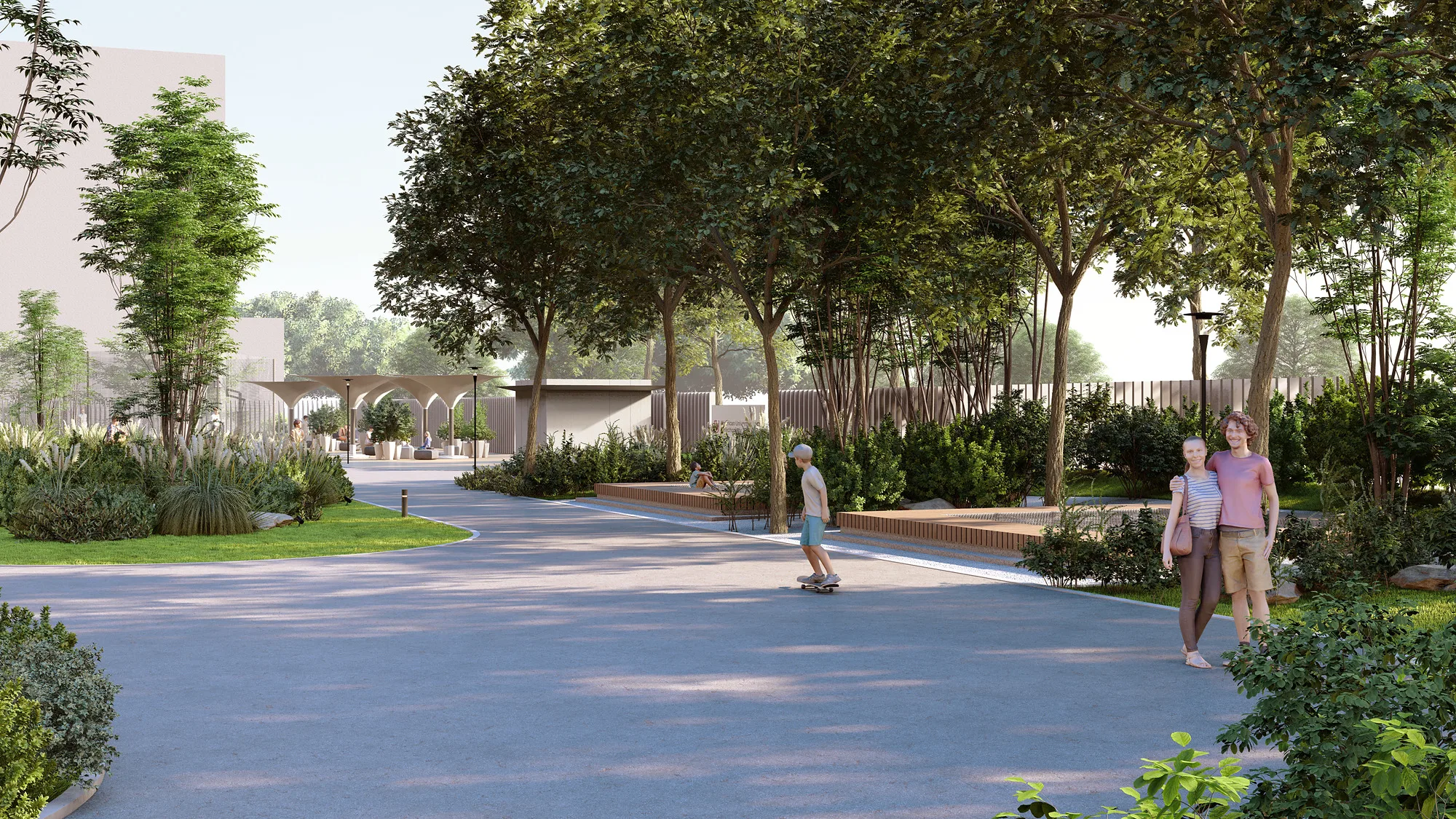 Arizona University campus landscape render: main alley — SAD studio
