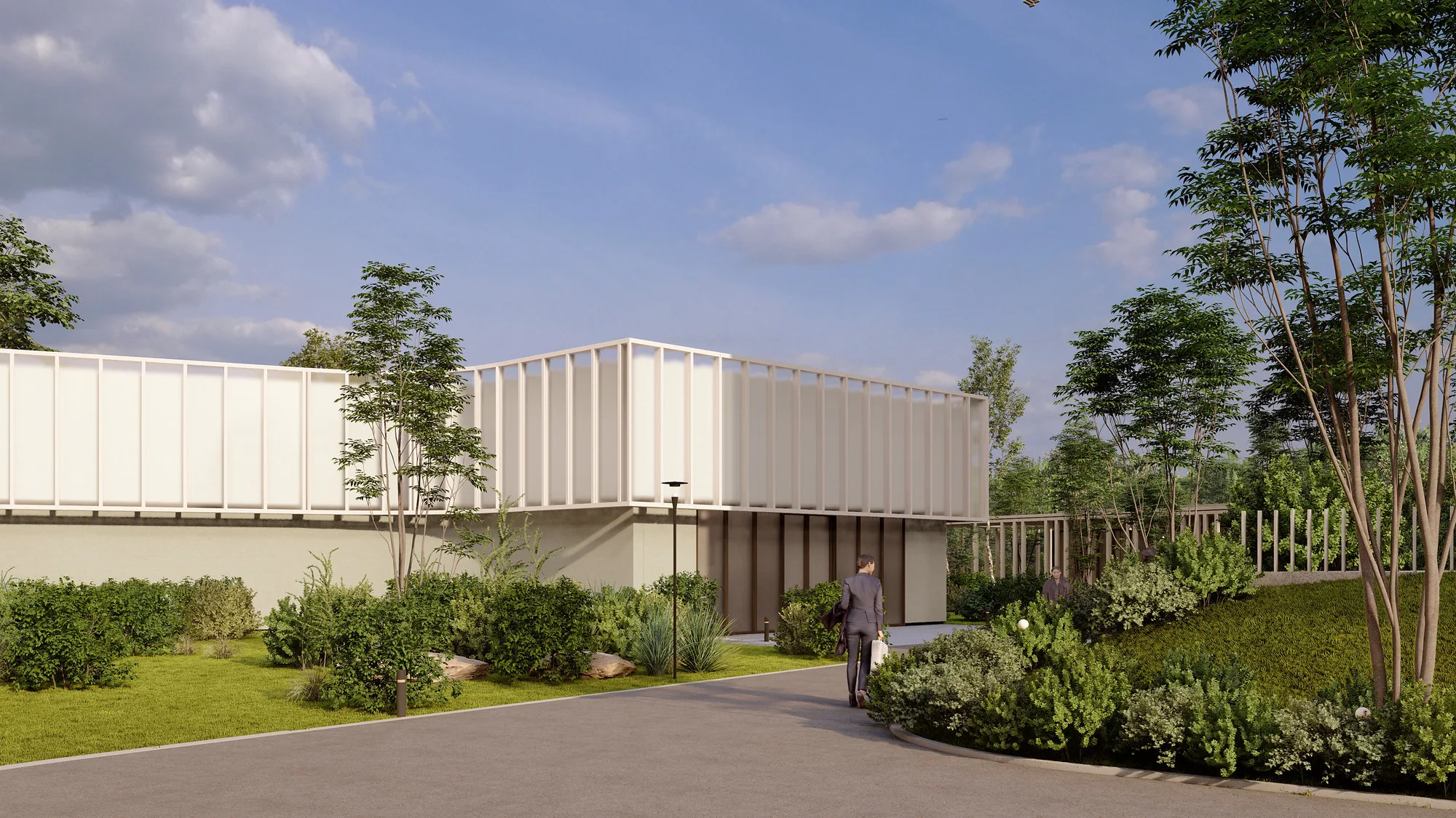 Arizona University campus landscape render: pavilion among the trees — SAD studio