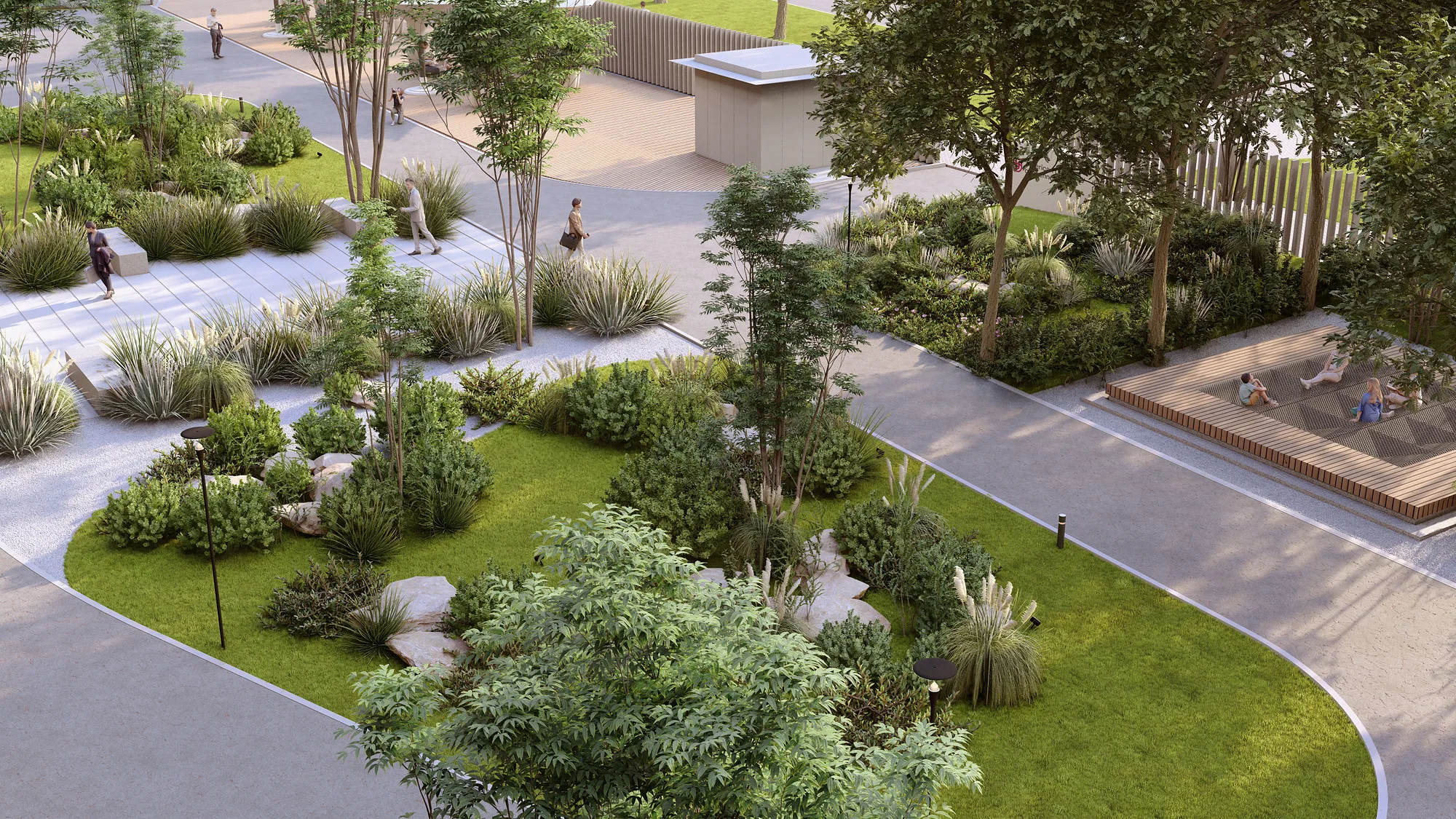 Arizona University campus landscape render: planting and paths — SAD studio