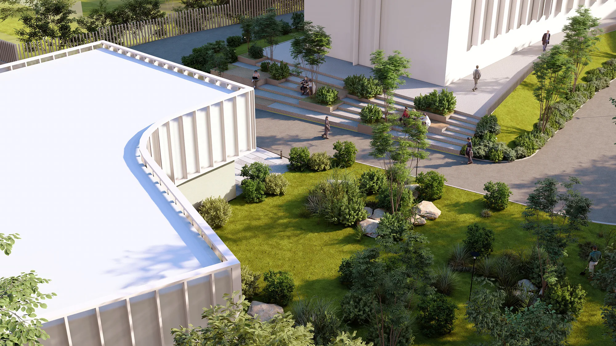 Arizona University campus landscape render: the building from above — SAD studio