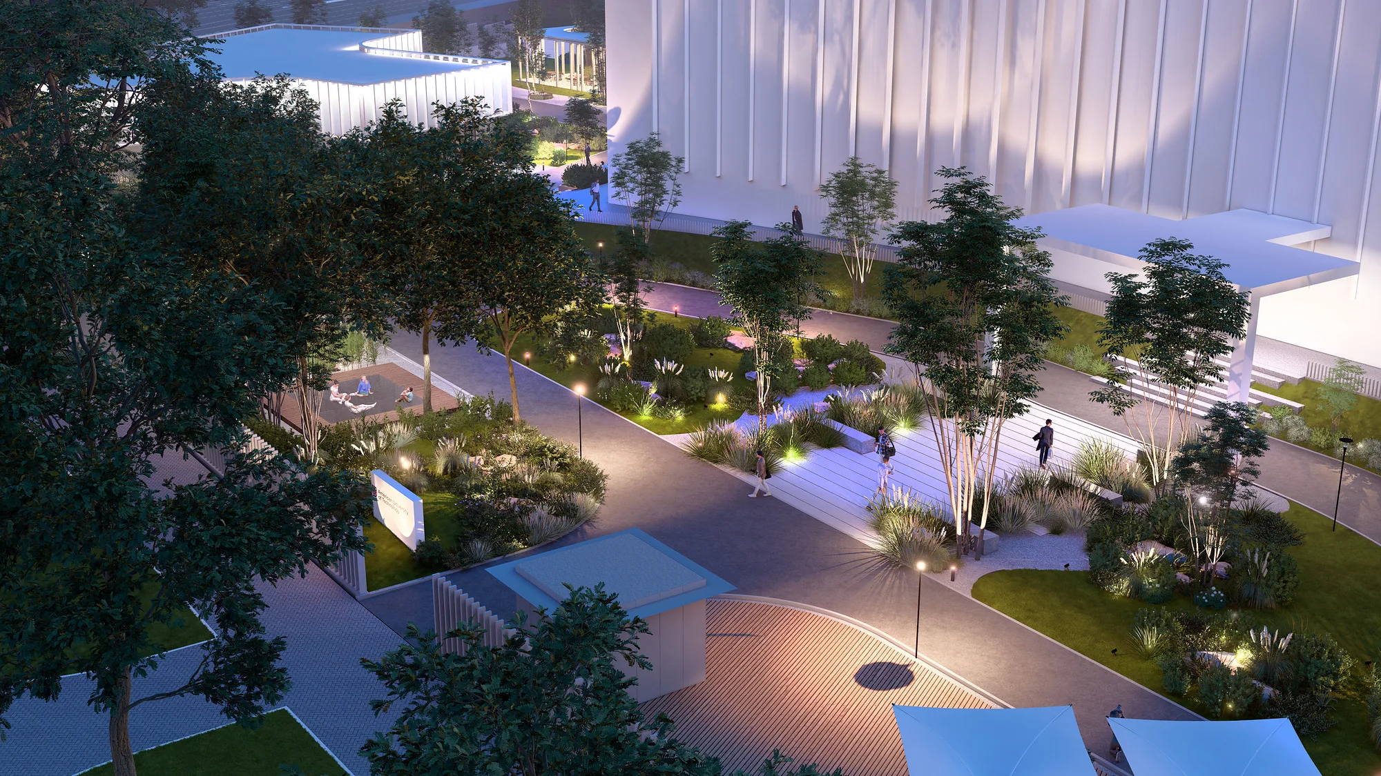 Arizona University campus landscape render: lit alleys — SAD studio