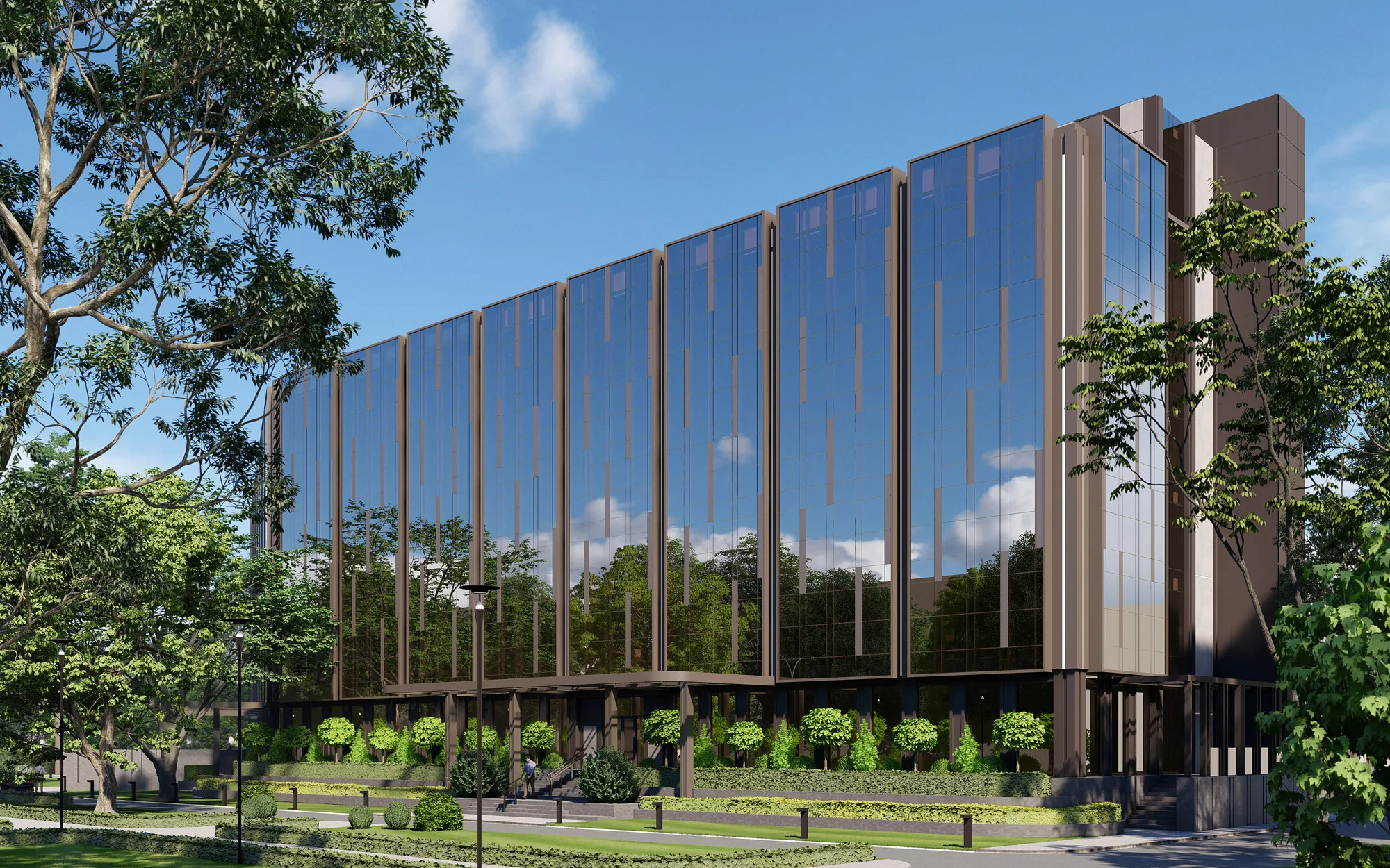 Bakery company office building render: side facade — SAD studio