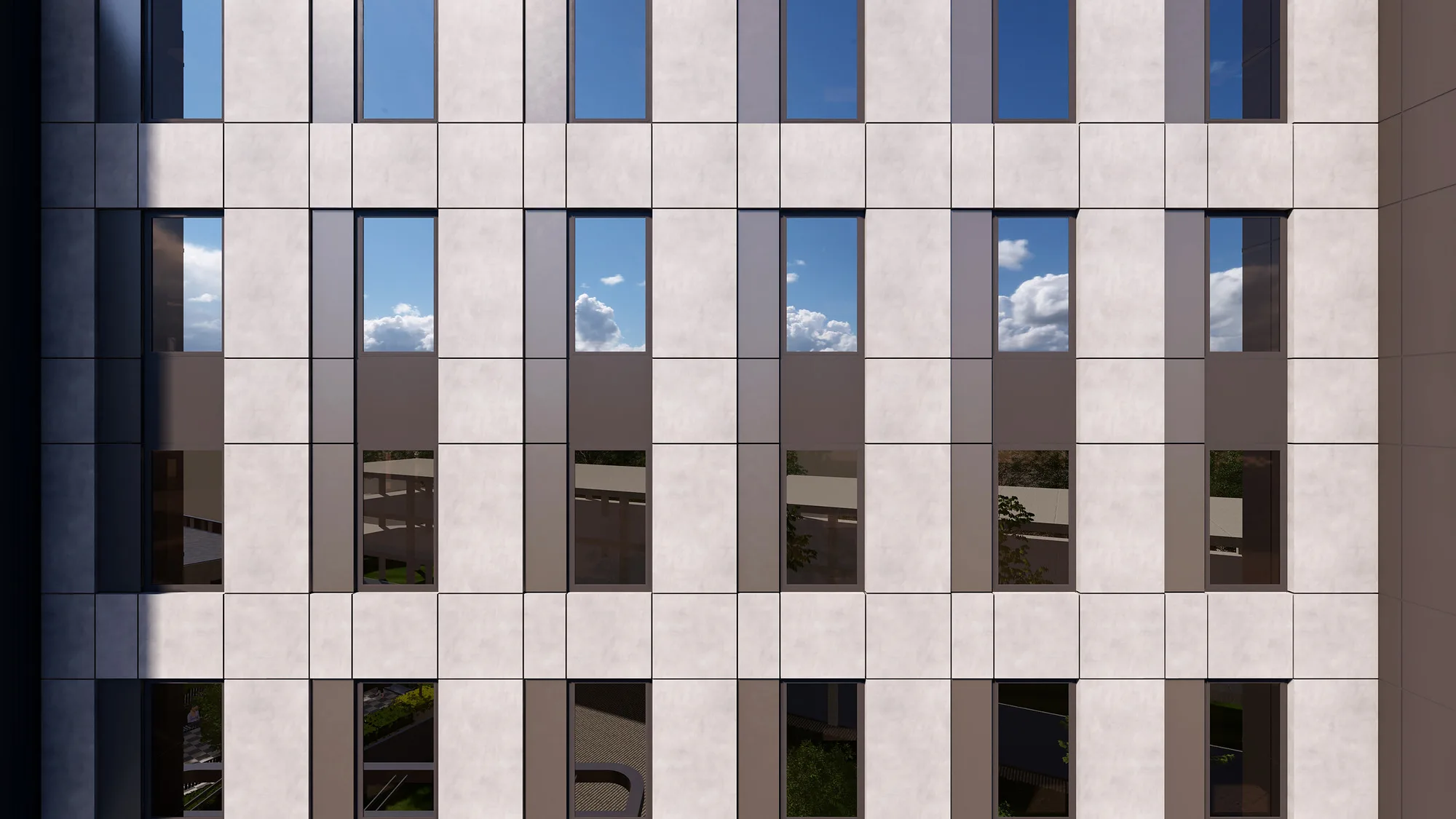 Bakery company office building render: pier and window rhythm — SAD studio