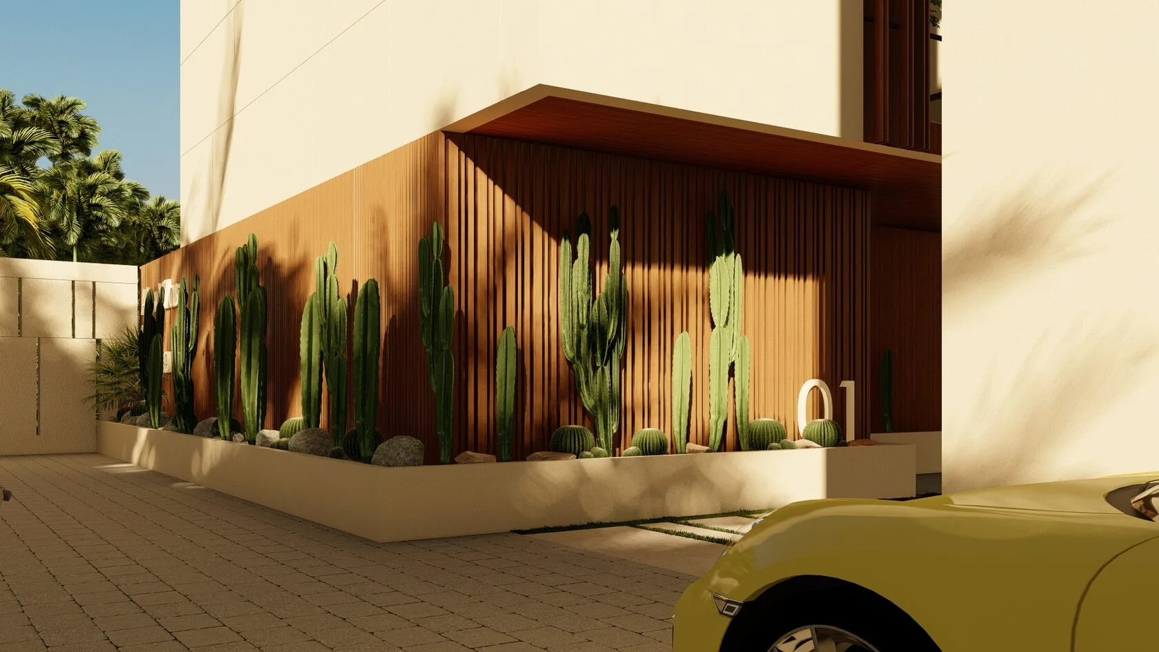 Berawa Villas and Apartments in Bali: the driveway to a timber-clad villa — SAD studio