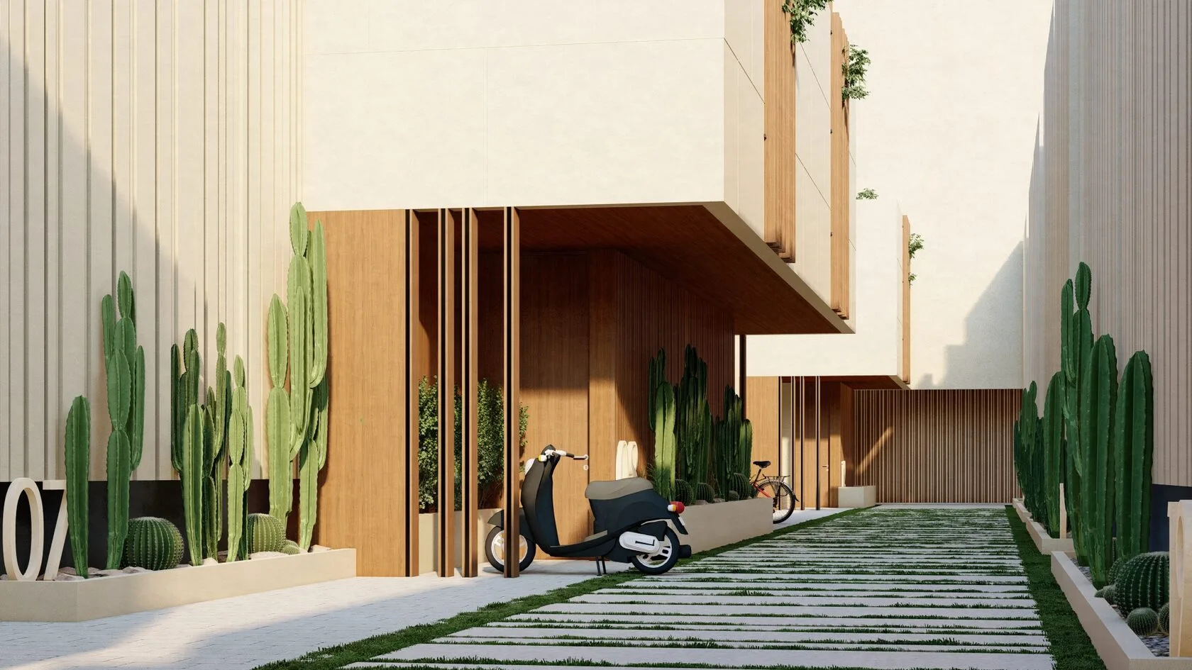 Berawa Villas and Apartments in Bali: the lane between the villas with cacti — SAD studio