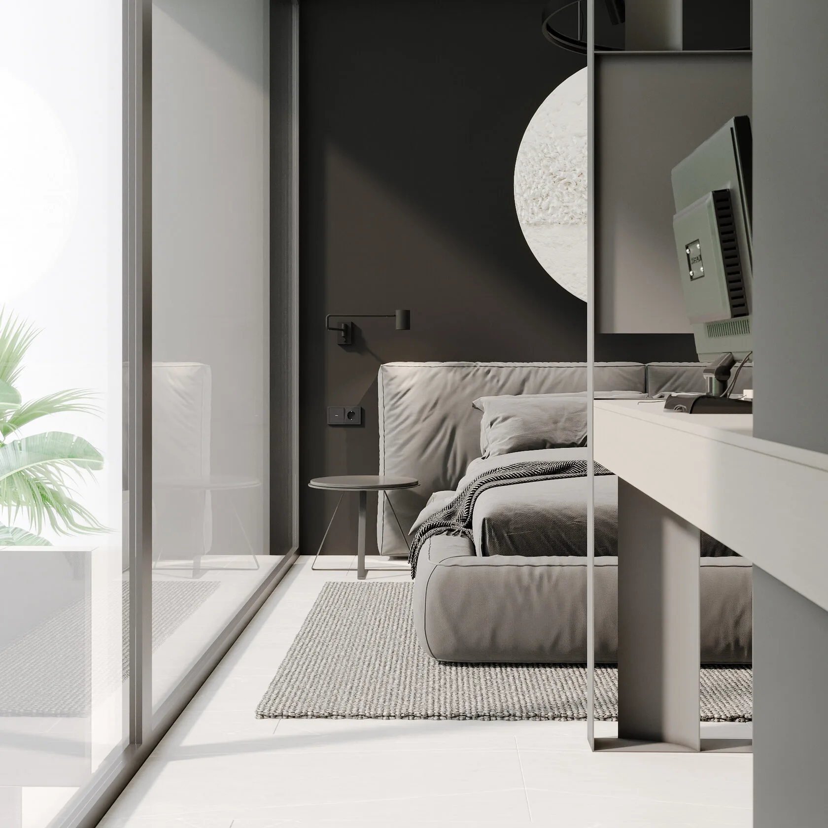 Berawa Villas and Apartments in Bali: a bedroom by the glass wall onto the courtyard — SAD studio