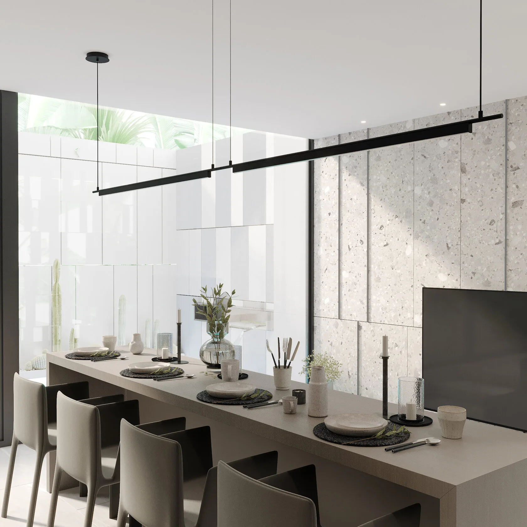 Berawa Villas and Apartments in Bali: the dining area by the glass wall — SAD studio