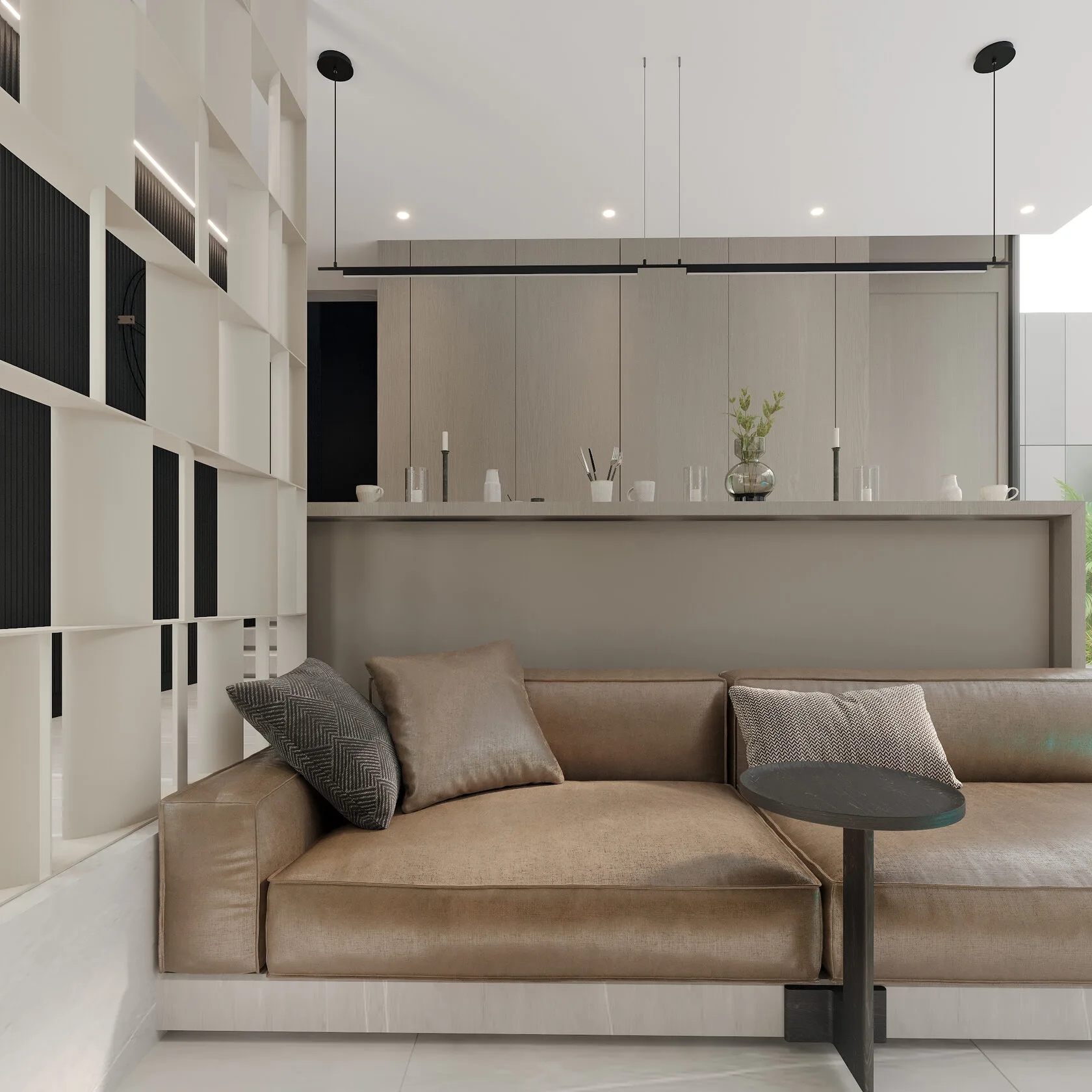 Berawa Villas and Apartments in Bali: the living room with shelving — SAD studio