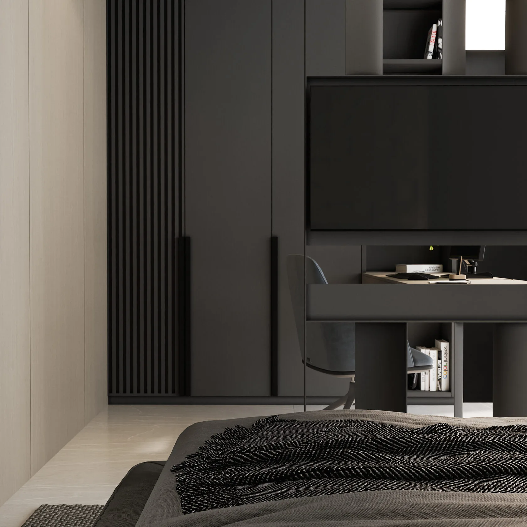 Berawa Villas and Apartments in Bali: a dark-toned bedroom — SAD studio