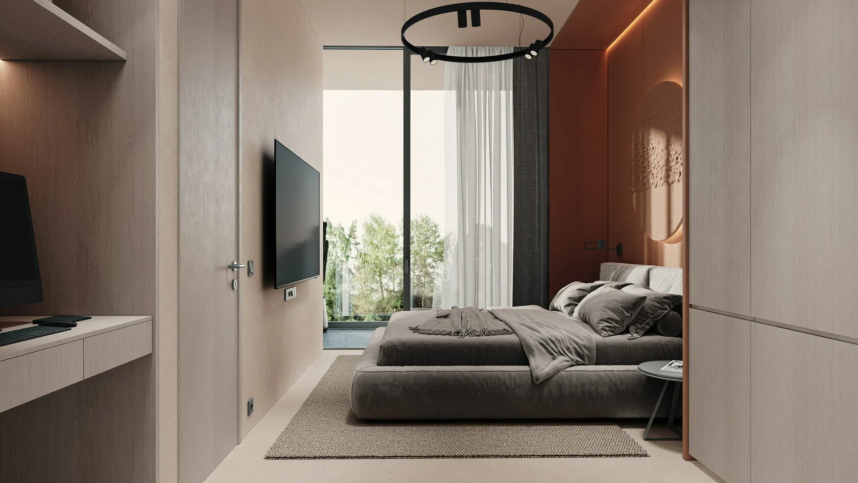Berawa Villas and Apartments in Bali: the bedroom with a ring light — SAD studio