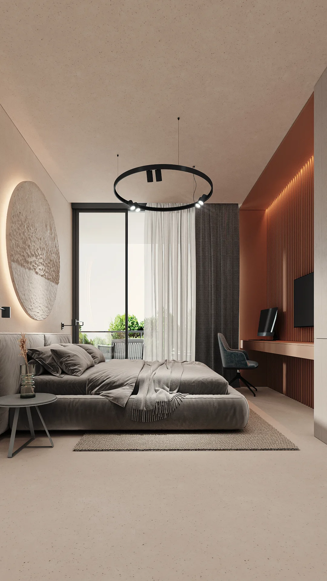 Berawa Villas and Apartments in Bali: a bedroom with a terracotta wall — SAD studio
