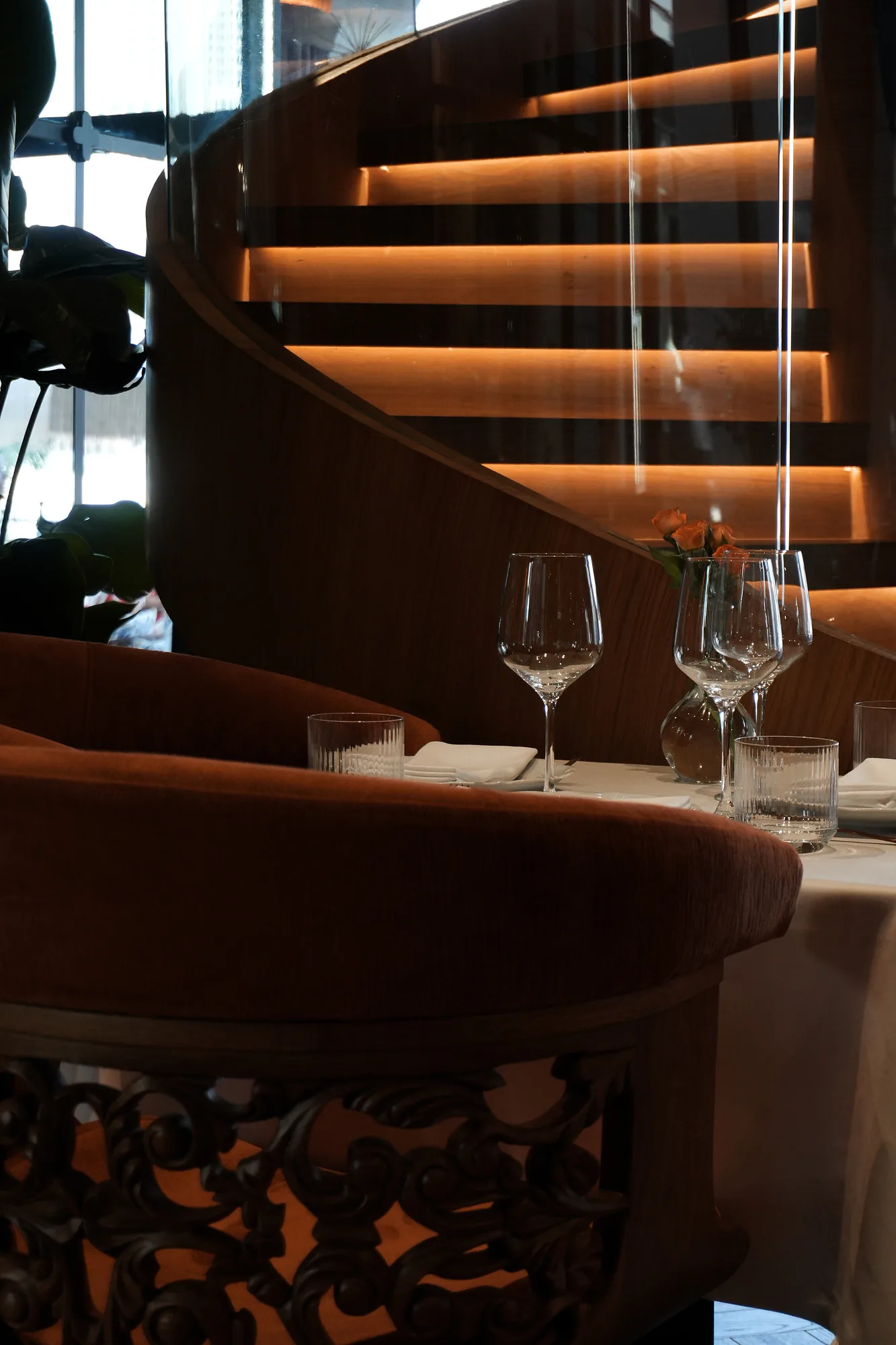 Photo of the staircase and a table beside it