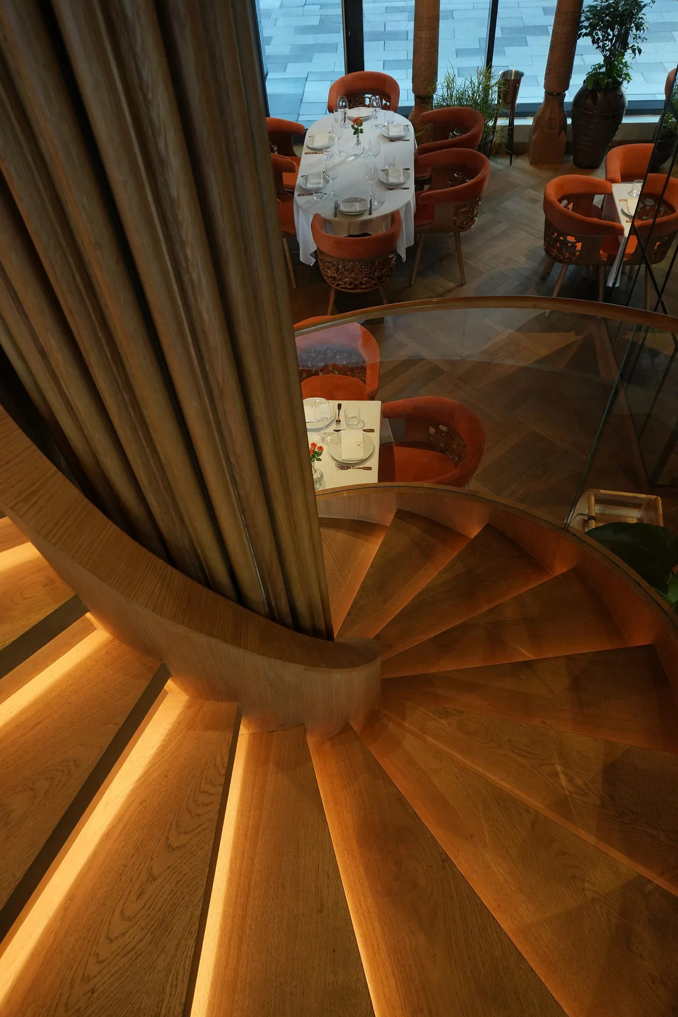 Photo of the lit staircase steps