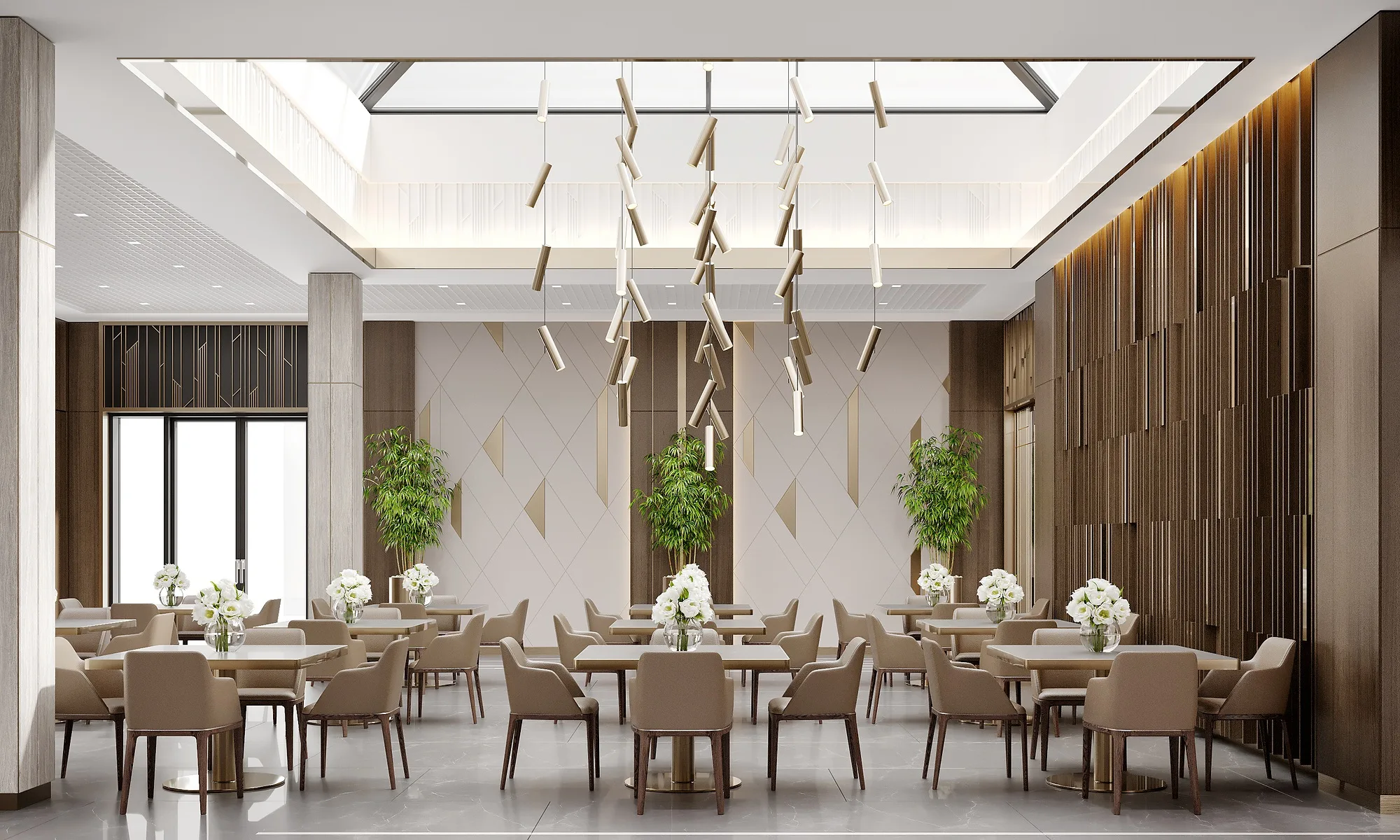 Banquet hall with daylight from the windows, SAD architecture studio