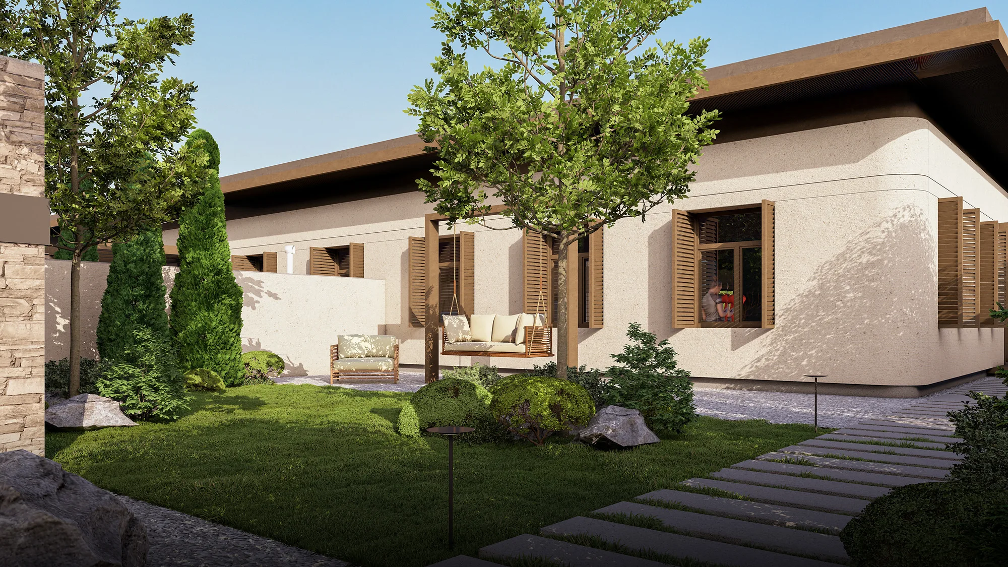 Charos Eco SPA render: the garden in front of the building — SAD studio