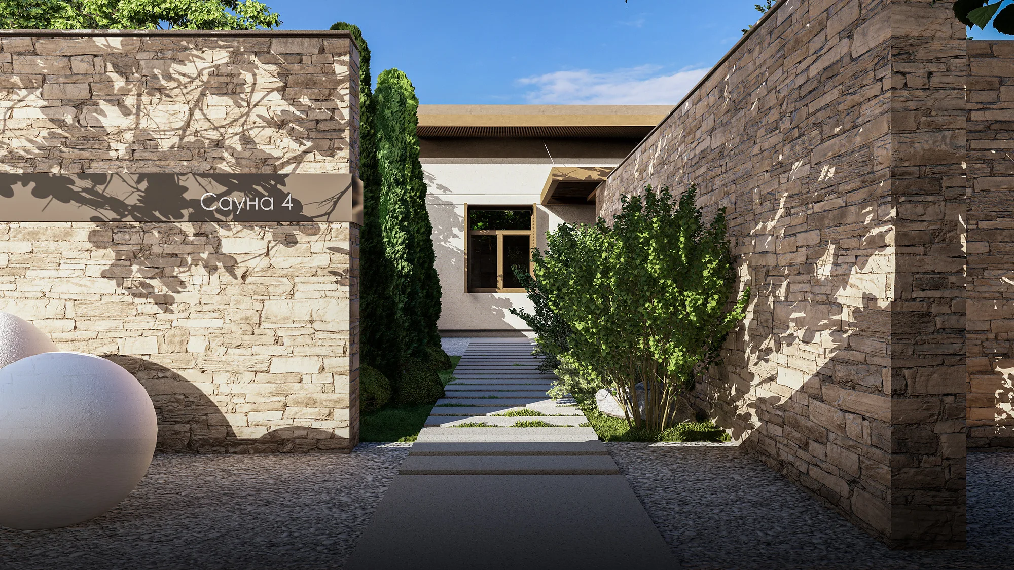 Charos Eco SPA render: passage to sauna 4 — SAD studio