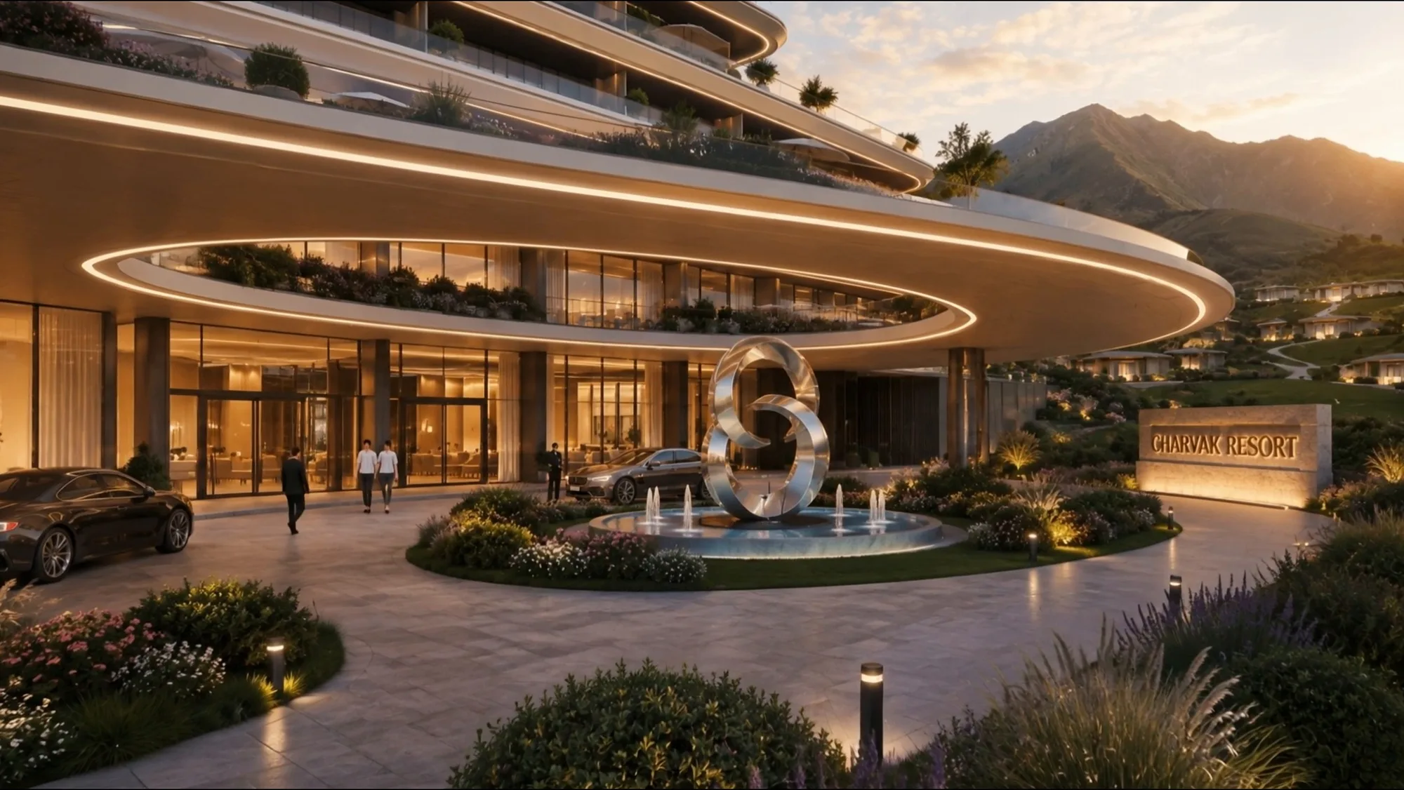 The entrance in the evening