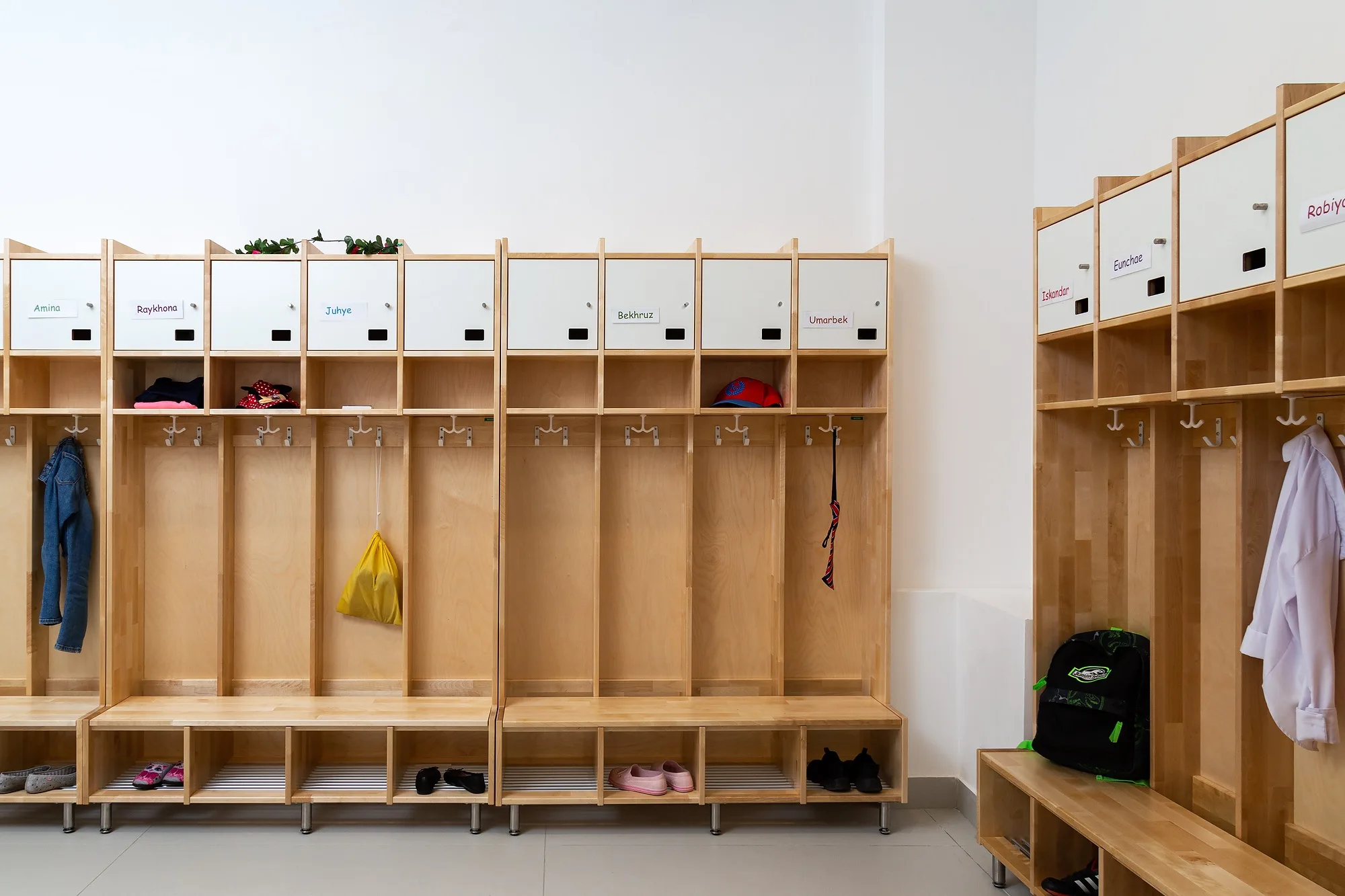 The cloakroom units in the primary block