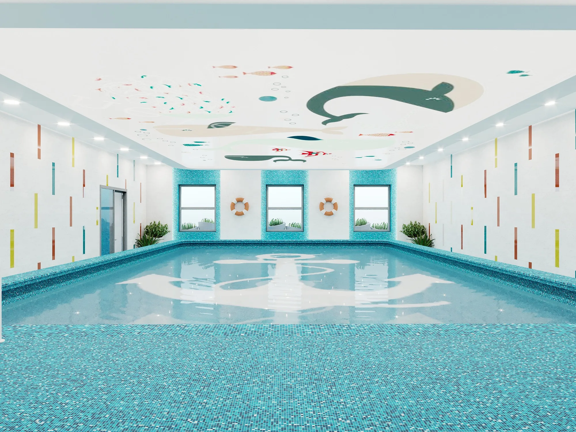 The school pool with its painted ceiling