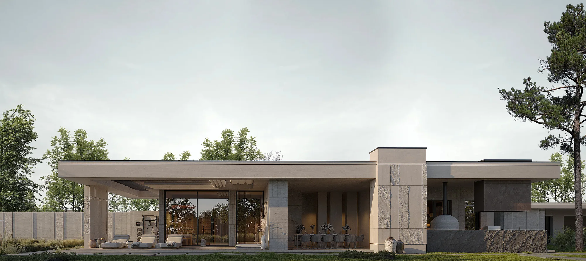 Render of a country house with a summer pavilion: summer pavilion by day — SAD studio