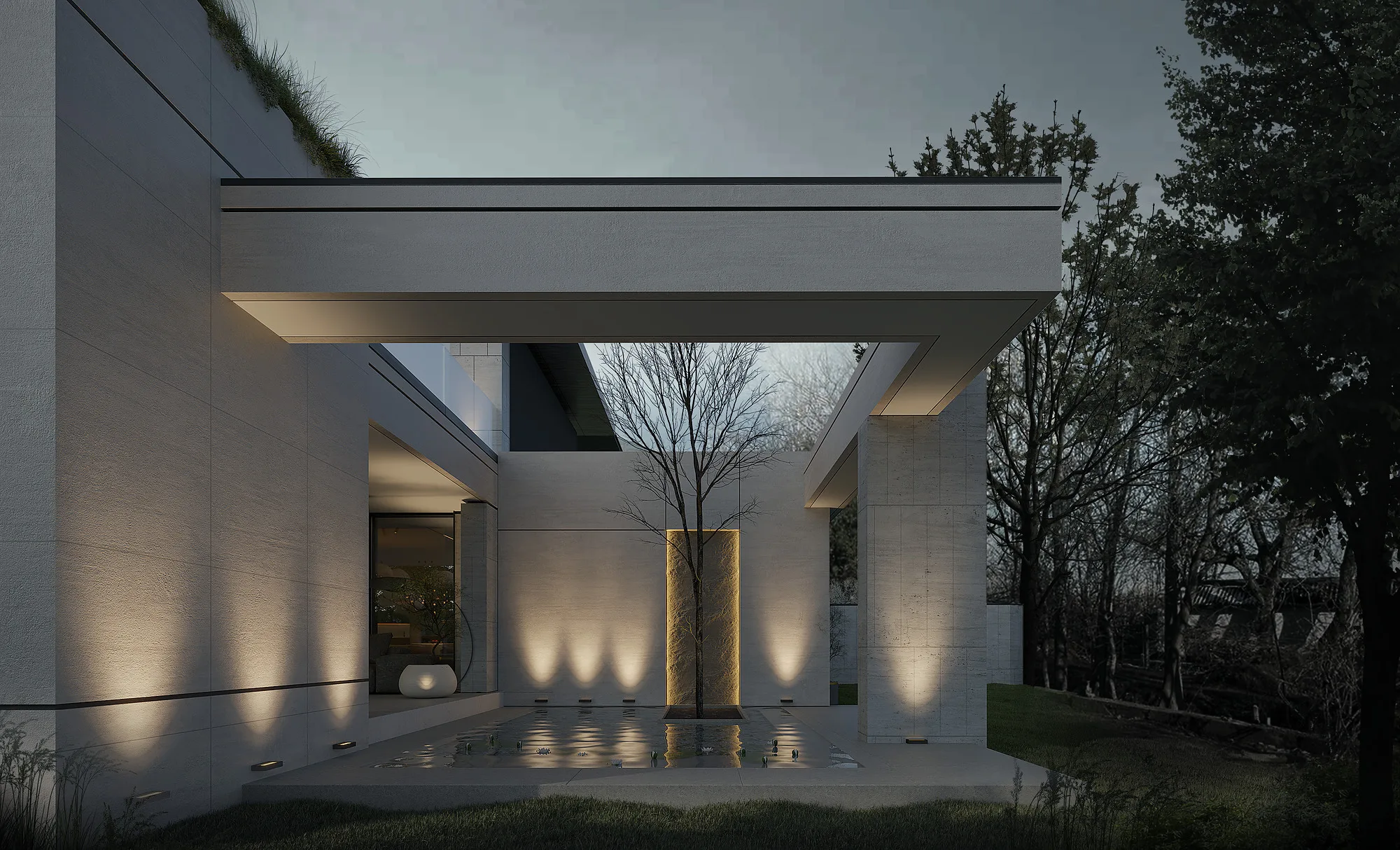 Render of a country house with a summer pavilion: entrance to the inner courtyard — SAD studio