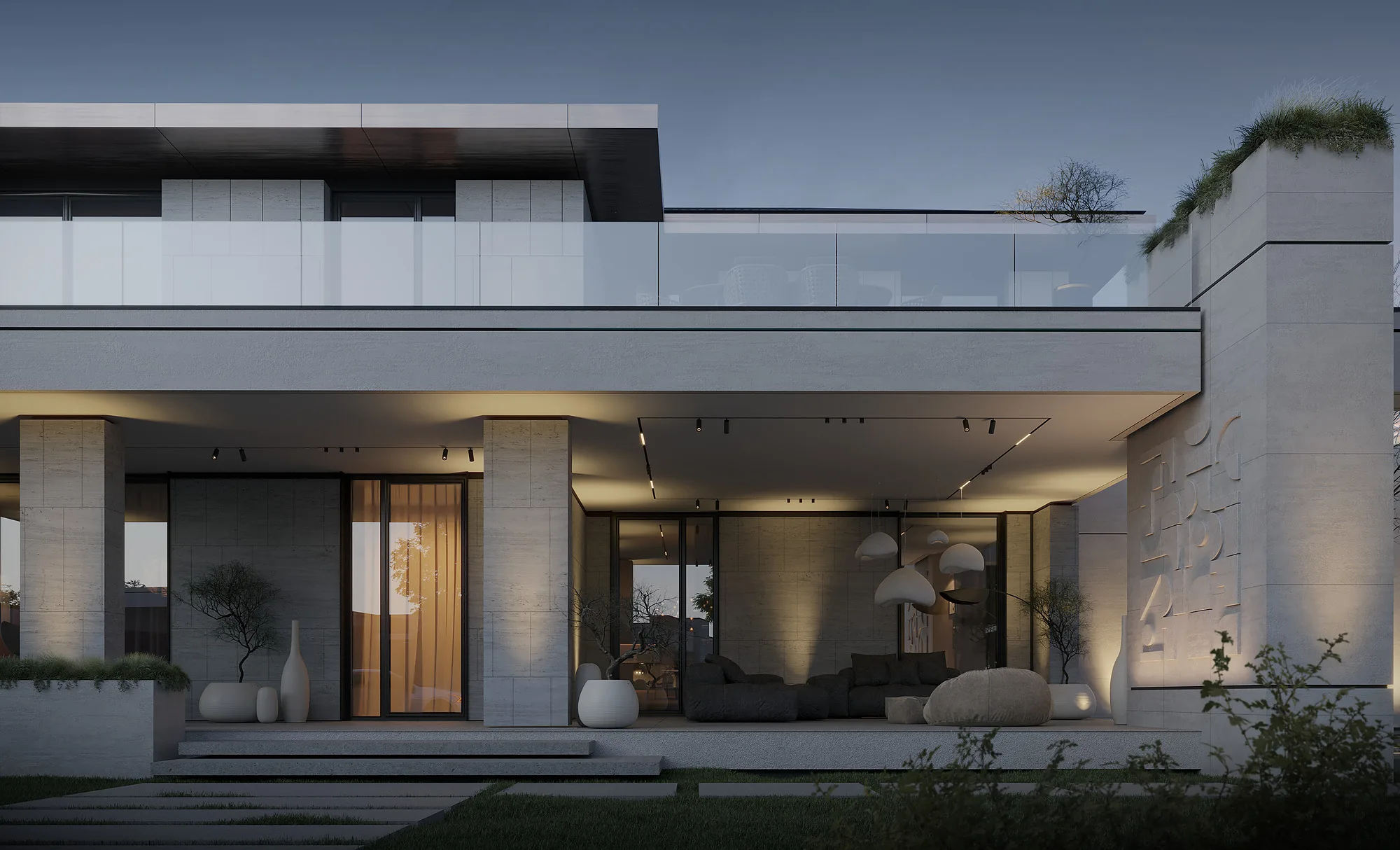 Render of a country house with a summer pavilion: main house terrace — SAD studio