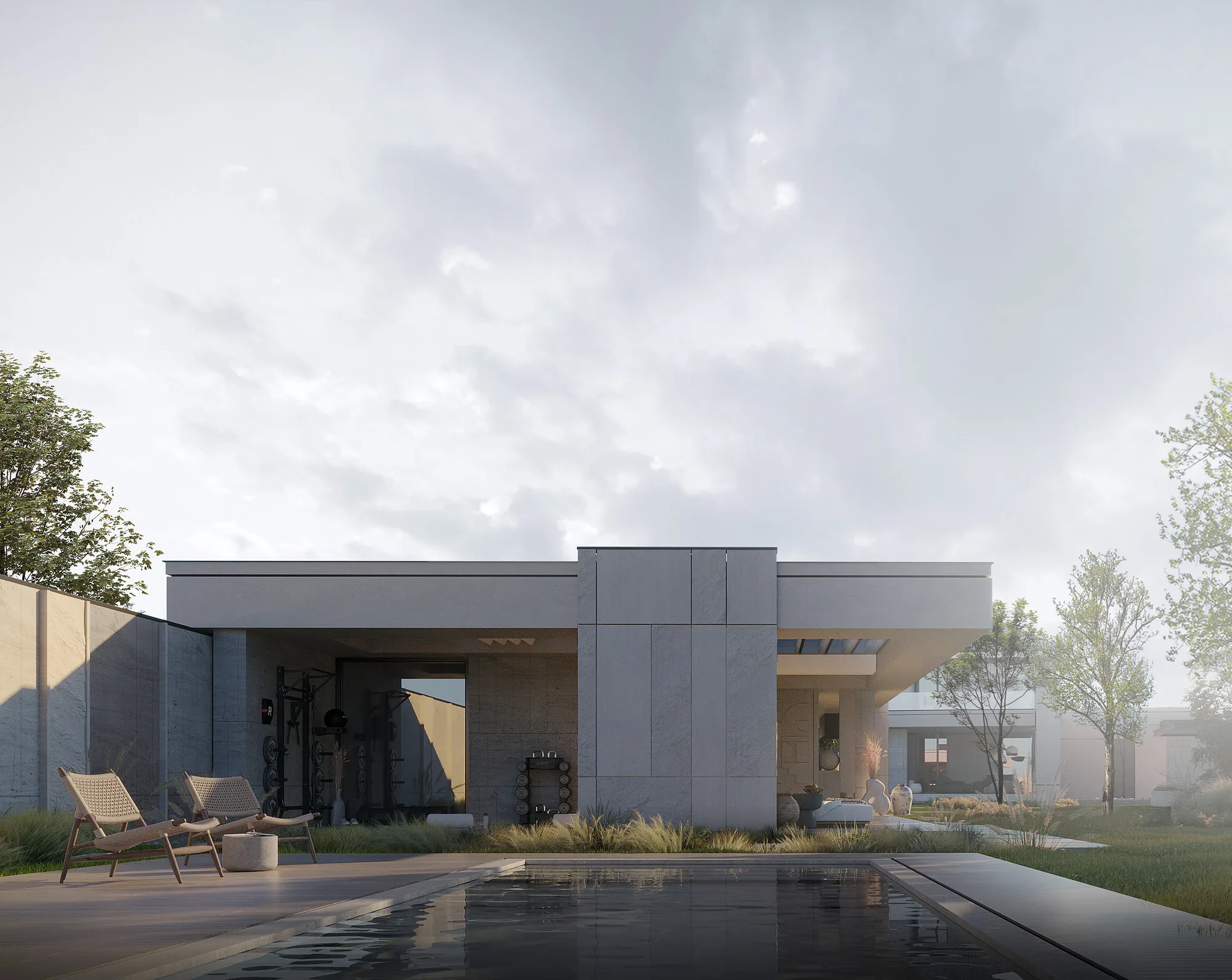 Render of a country house with a summer pavilion: pavilion by the pool — SAD studio