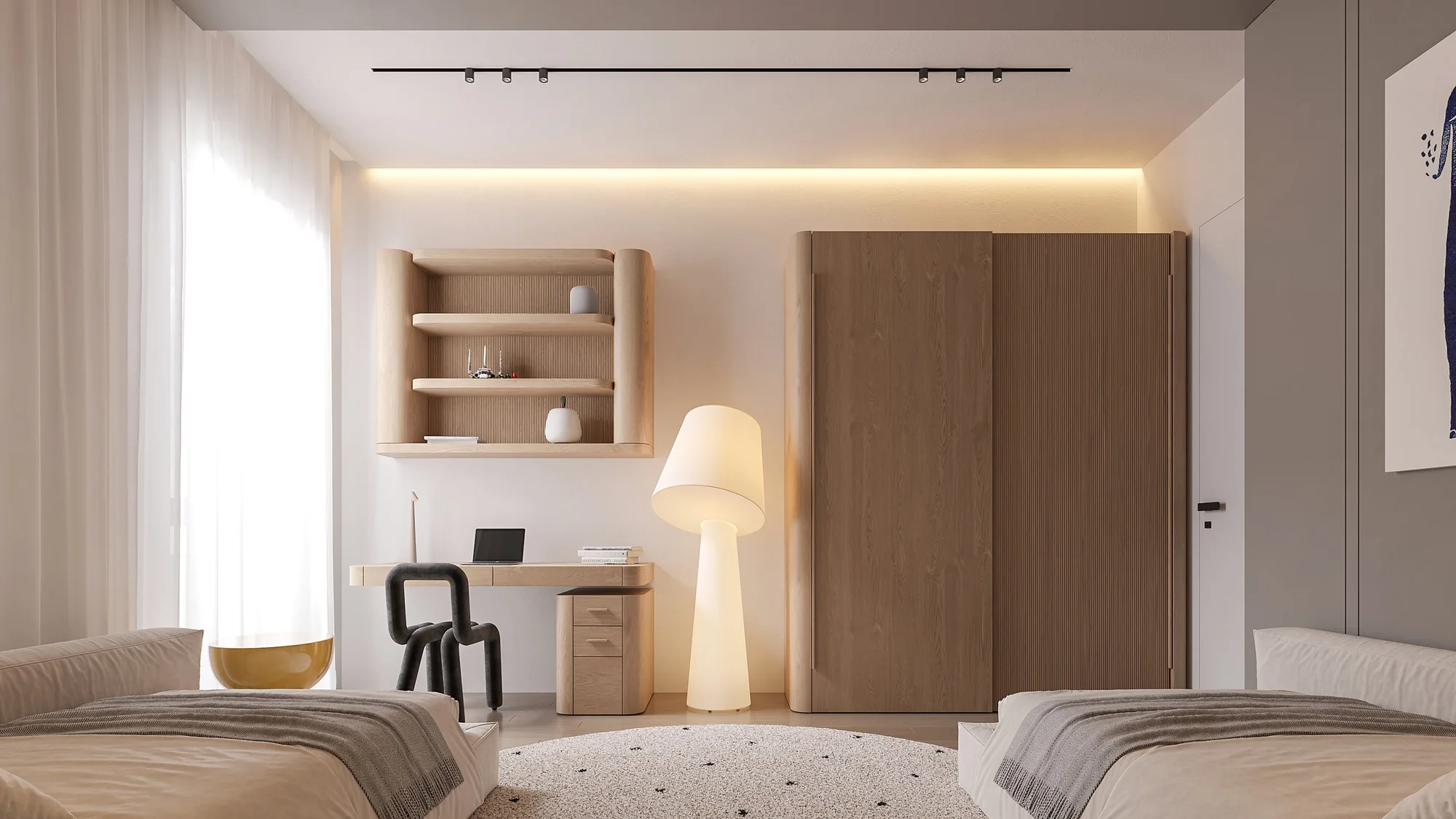 Render of a country house with a summer pavilion: childrenʼs room — SAD studio