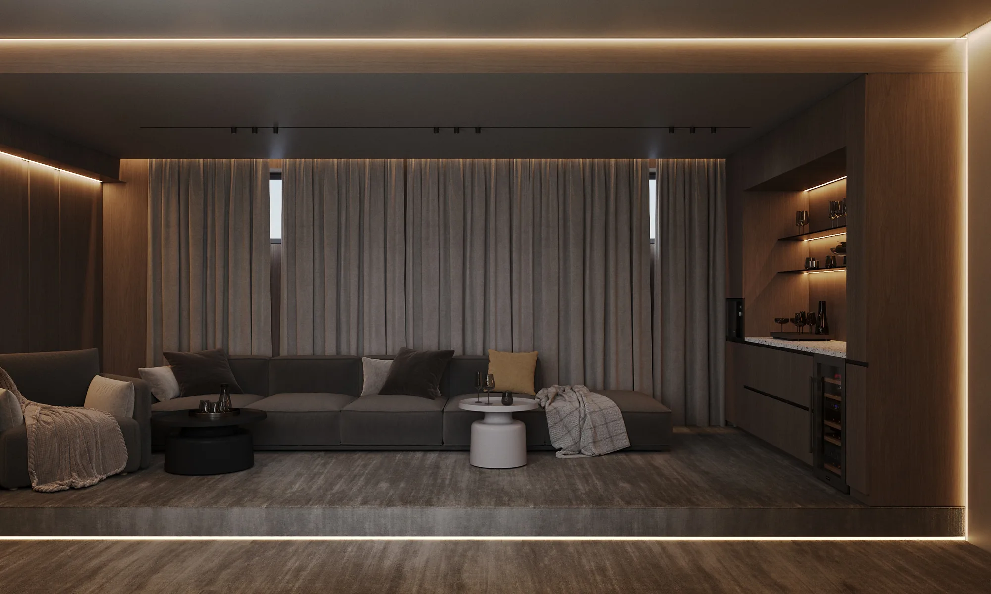 Render of a country house with a summer pavilion: home cinema — SAD studio
