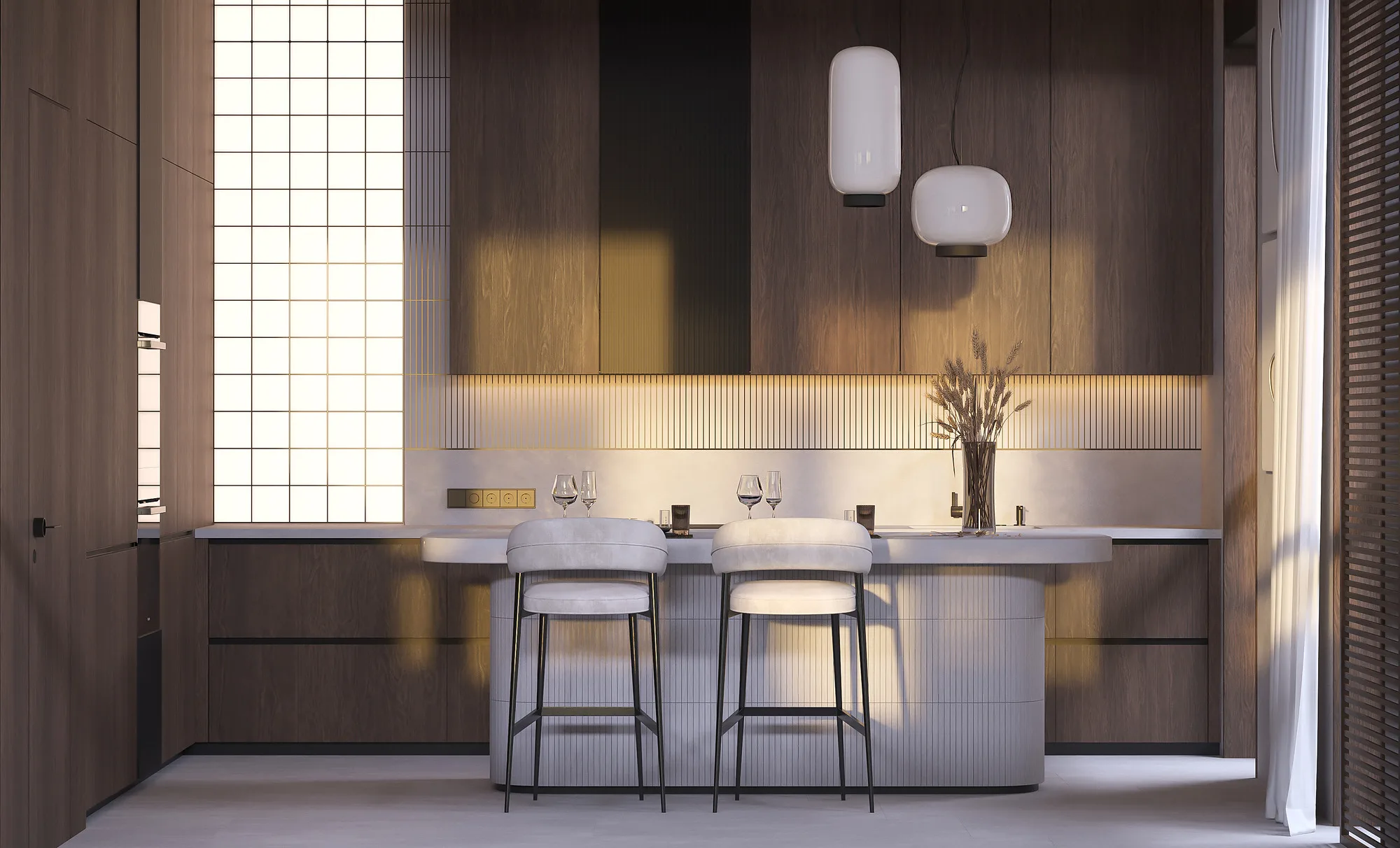 Render of a country house with a summer pavilion: summer kitchen — SAD studio
