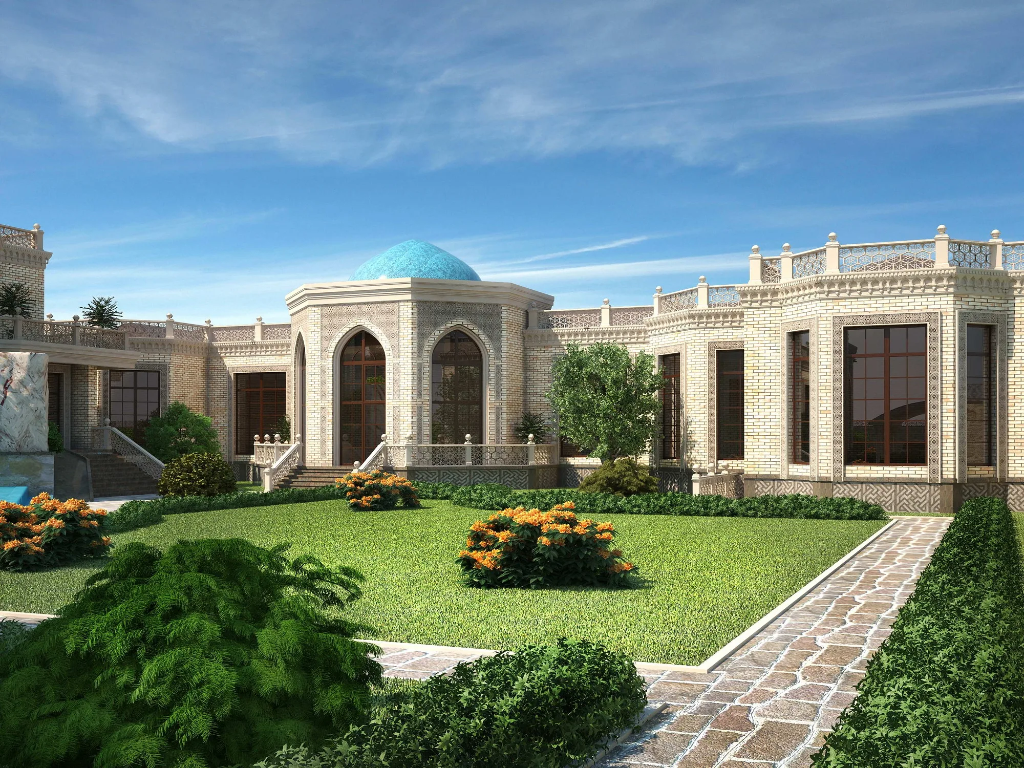 Private retreat in Gazalkent: the courtyard garden in front of the pavilion — SAD studio