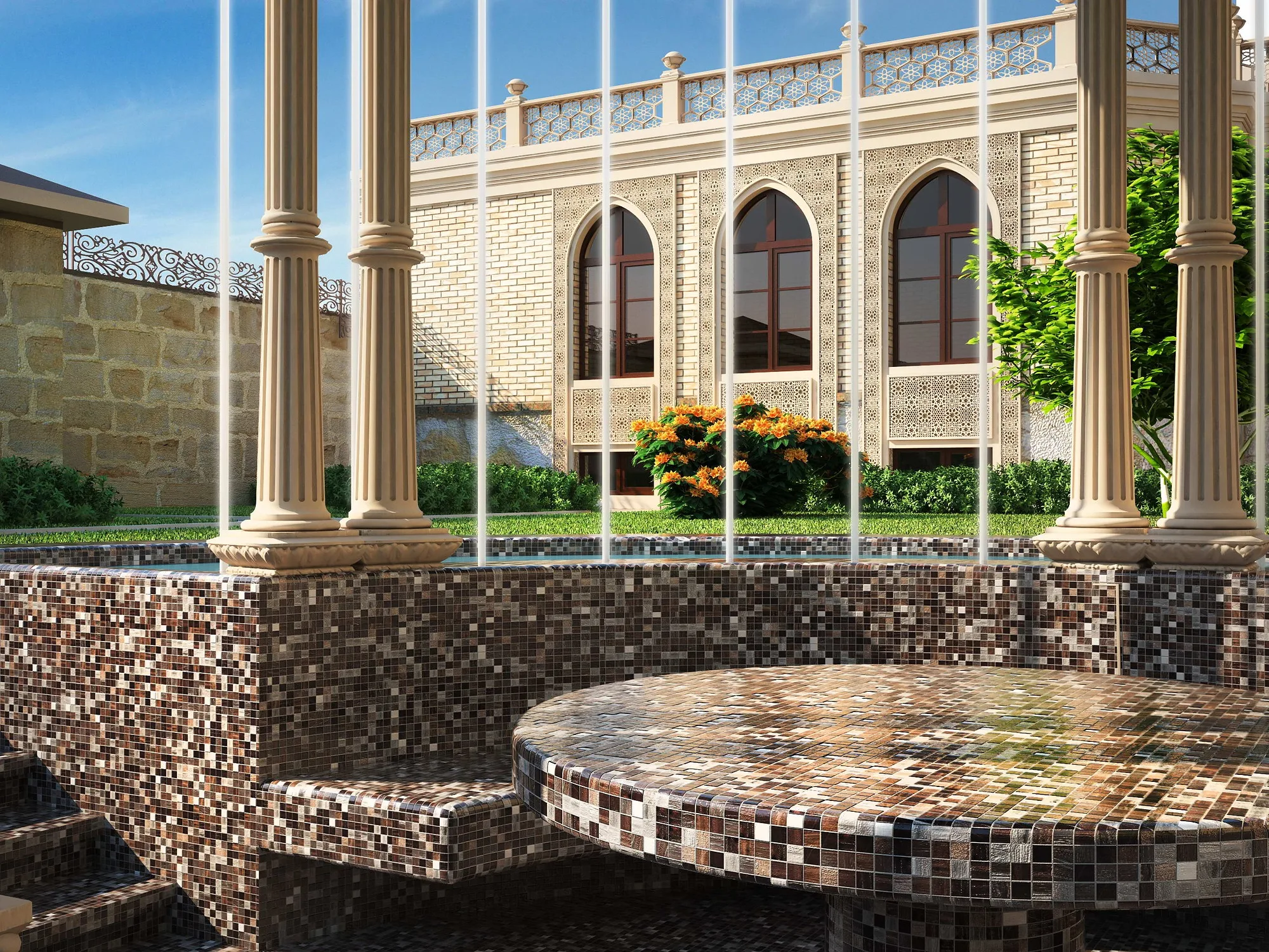 Private retreat in Gazalkent: a mosaic table in the pavilion — SAD studio