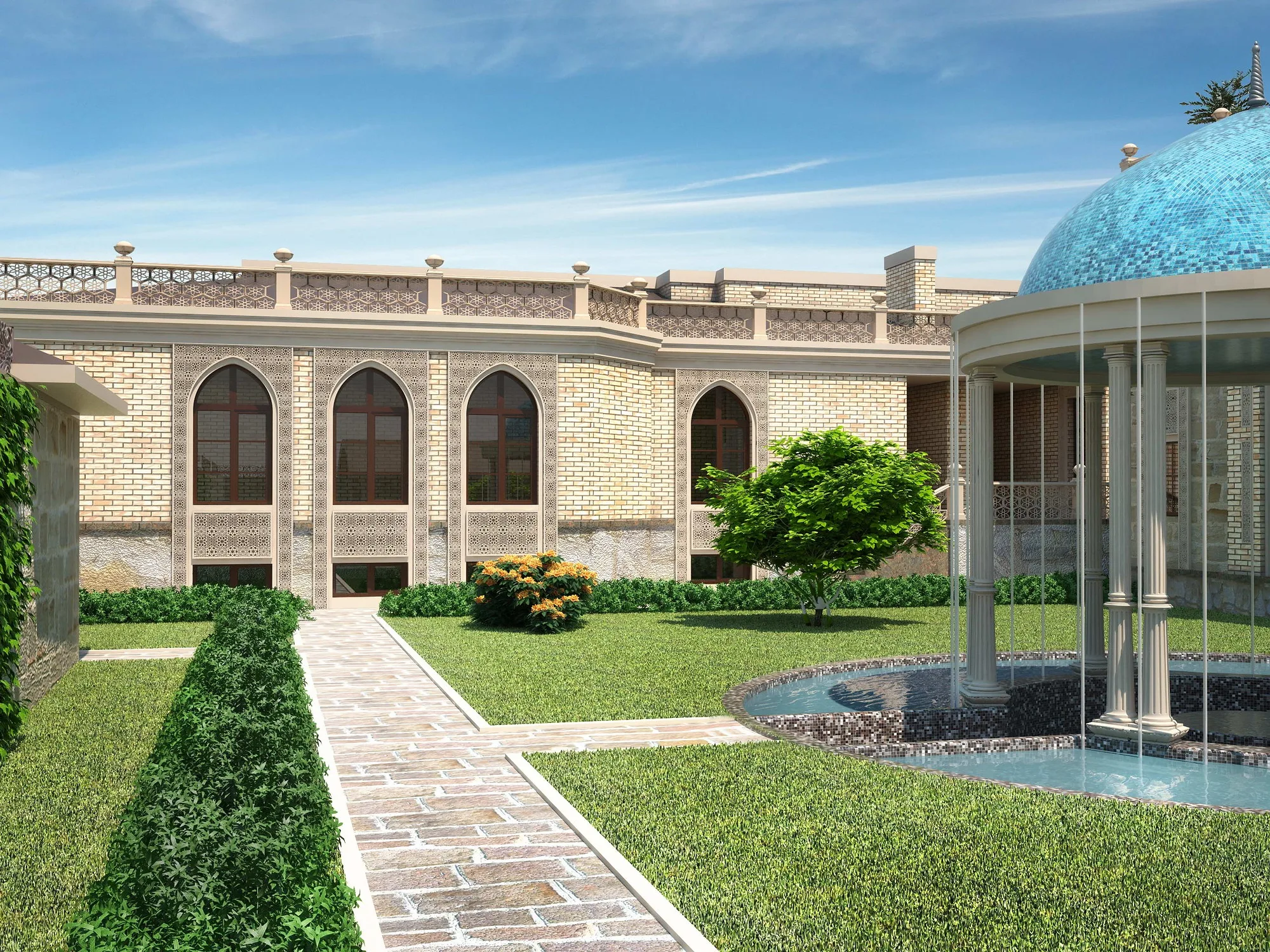 Private retreat in Gazalkent: the path to the pavilion on the water — SAD studio