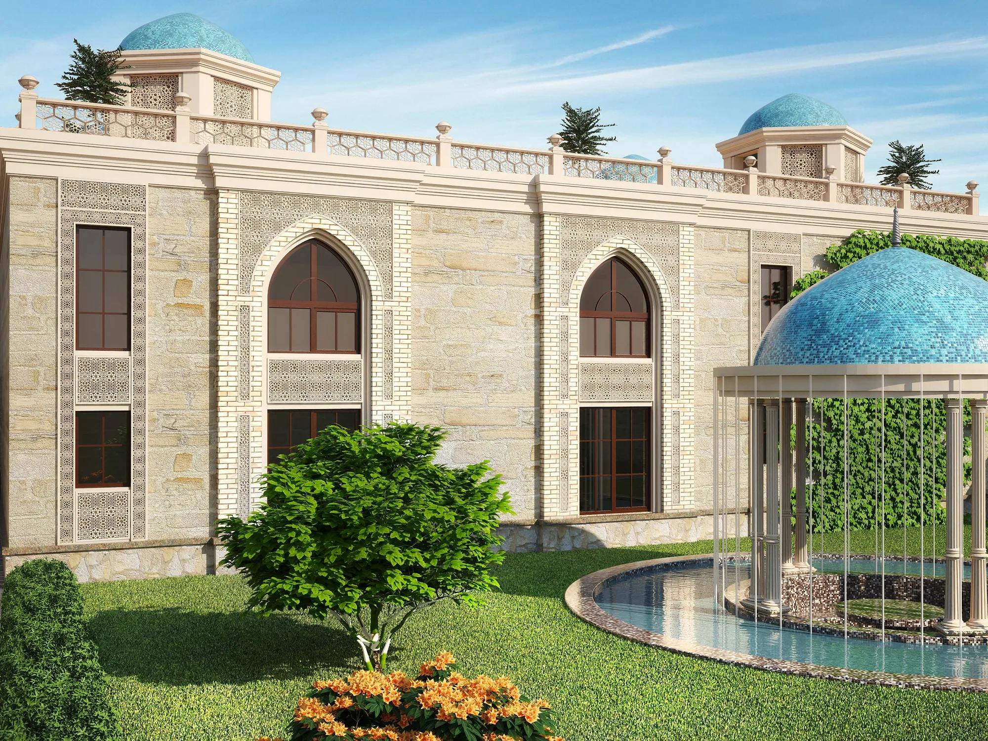 Private retreat in Gazalkent: a pavilion with a turquoise dome on the water — SAD studio
