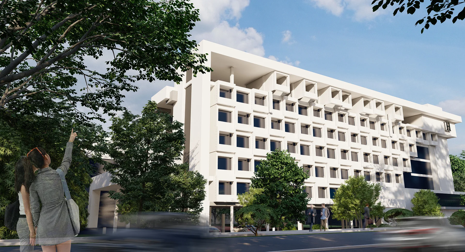 Geofizika quarter render: the hotel from the street — SAD studio