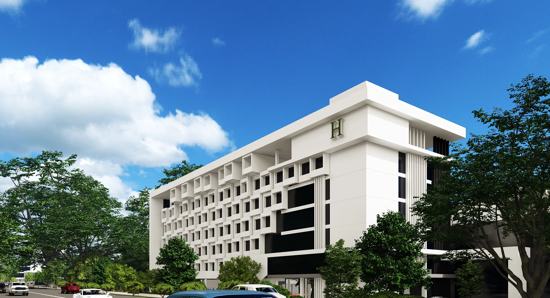 Geofizika quarter render: hotel facade — SAD studio