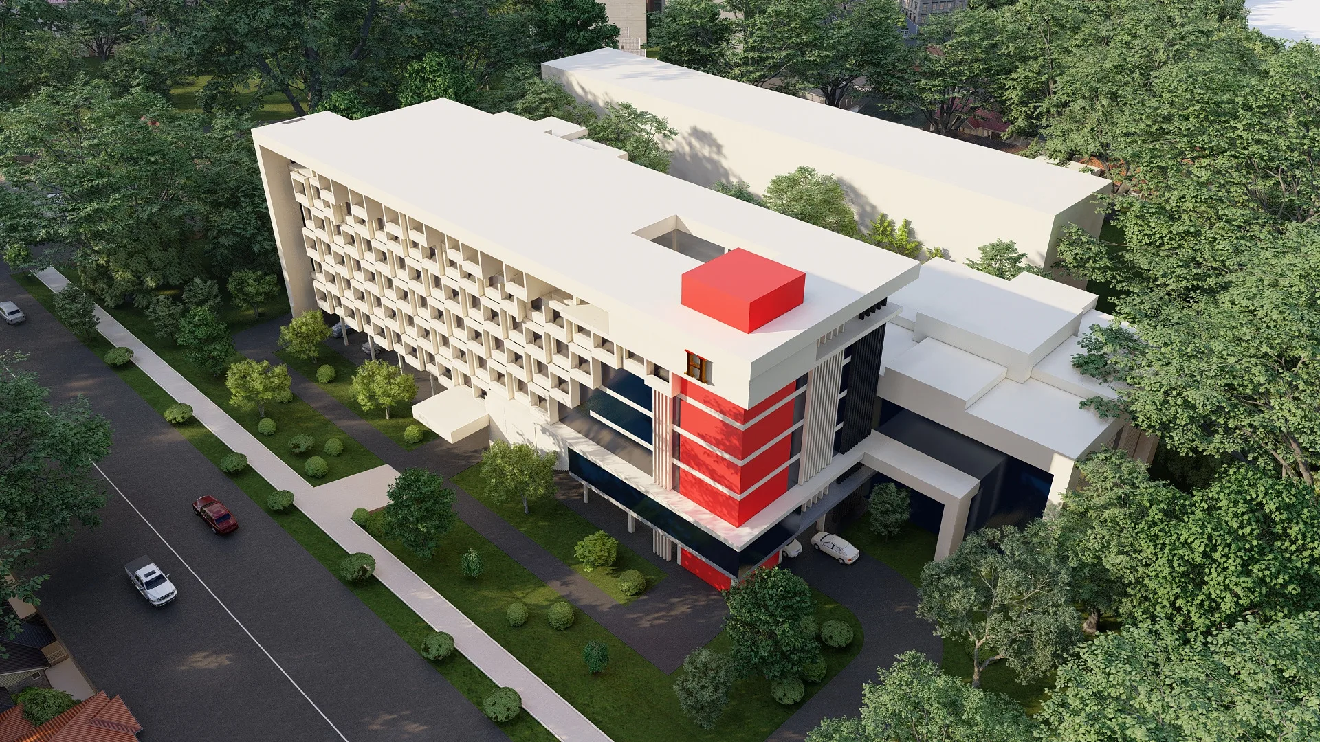 Geofizika quarter render: red option from above — SAD studio