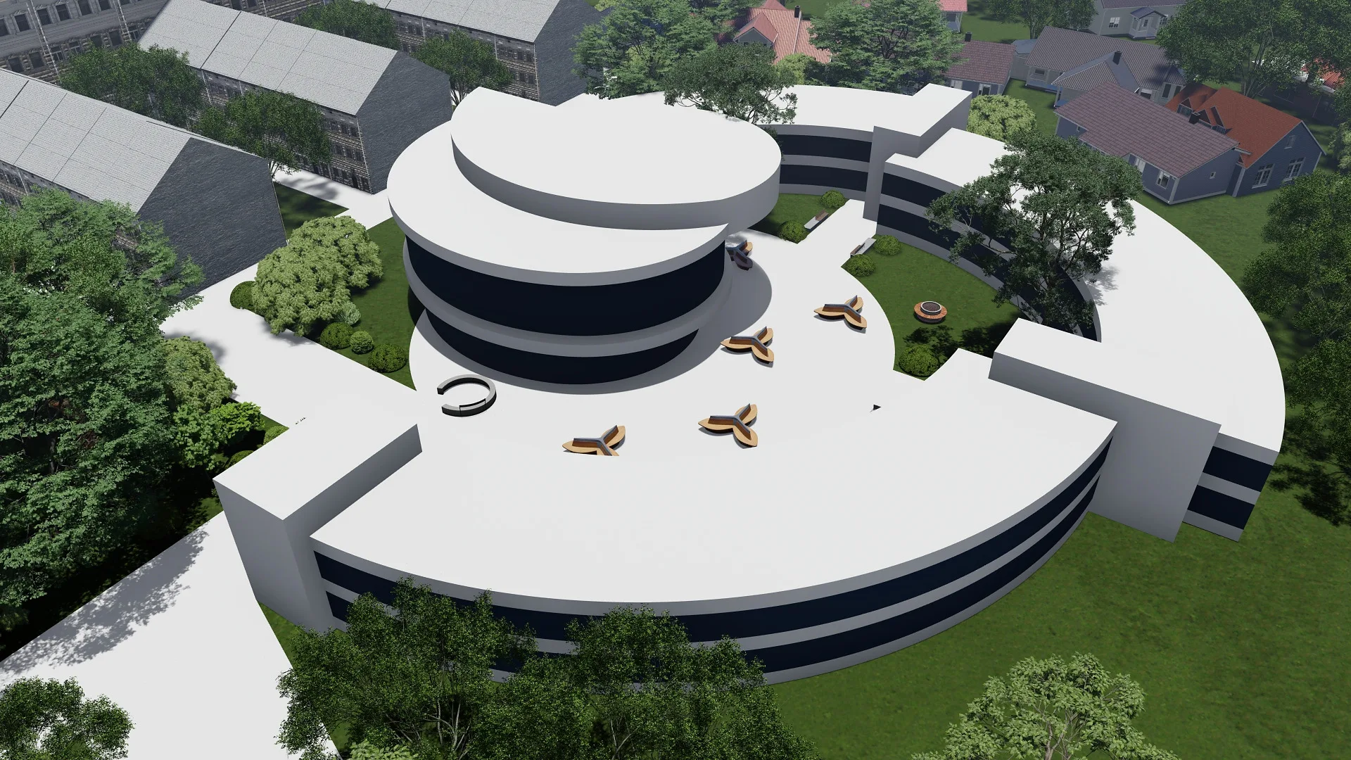 Geofizika quarter render: round school courtyard — SAD studio