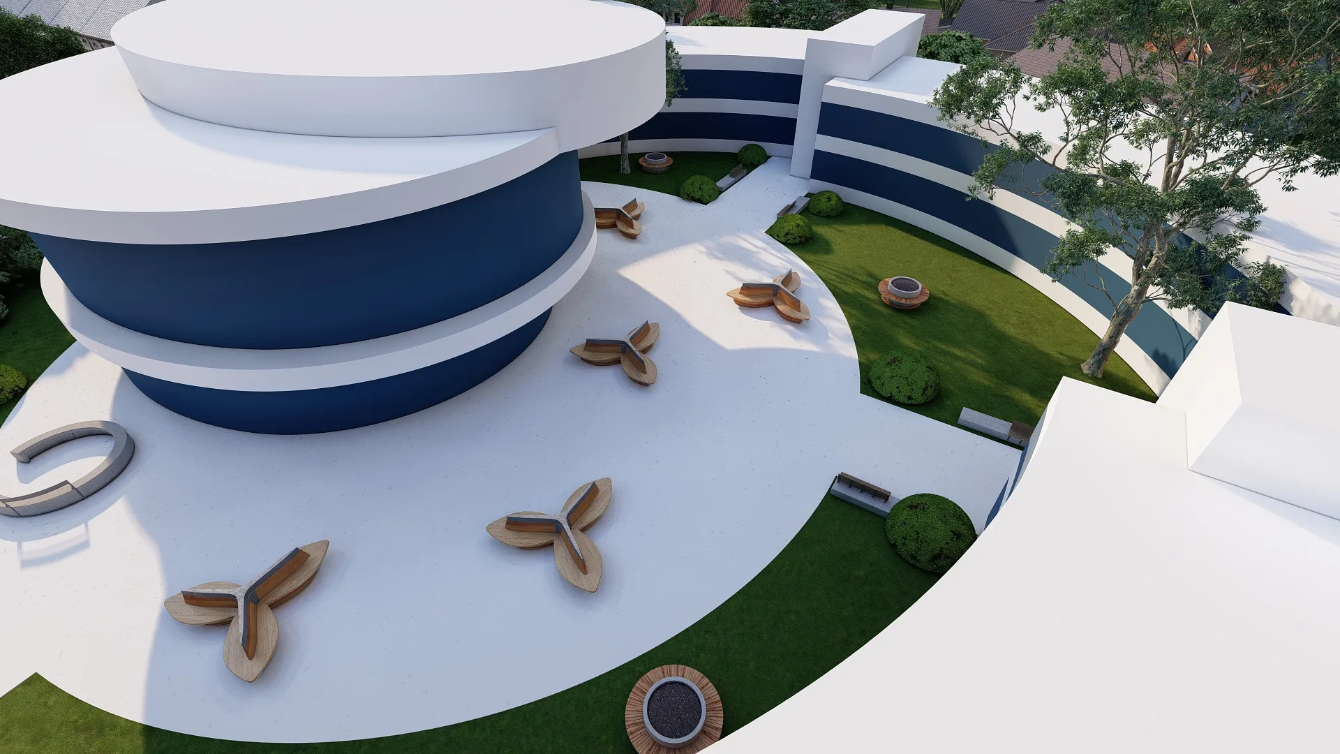 Geofizika quarter render: school roof and rotunda — SAD studio