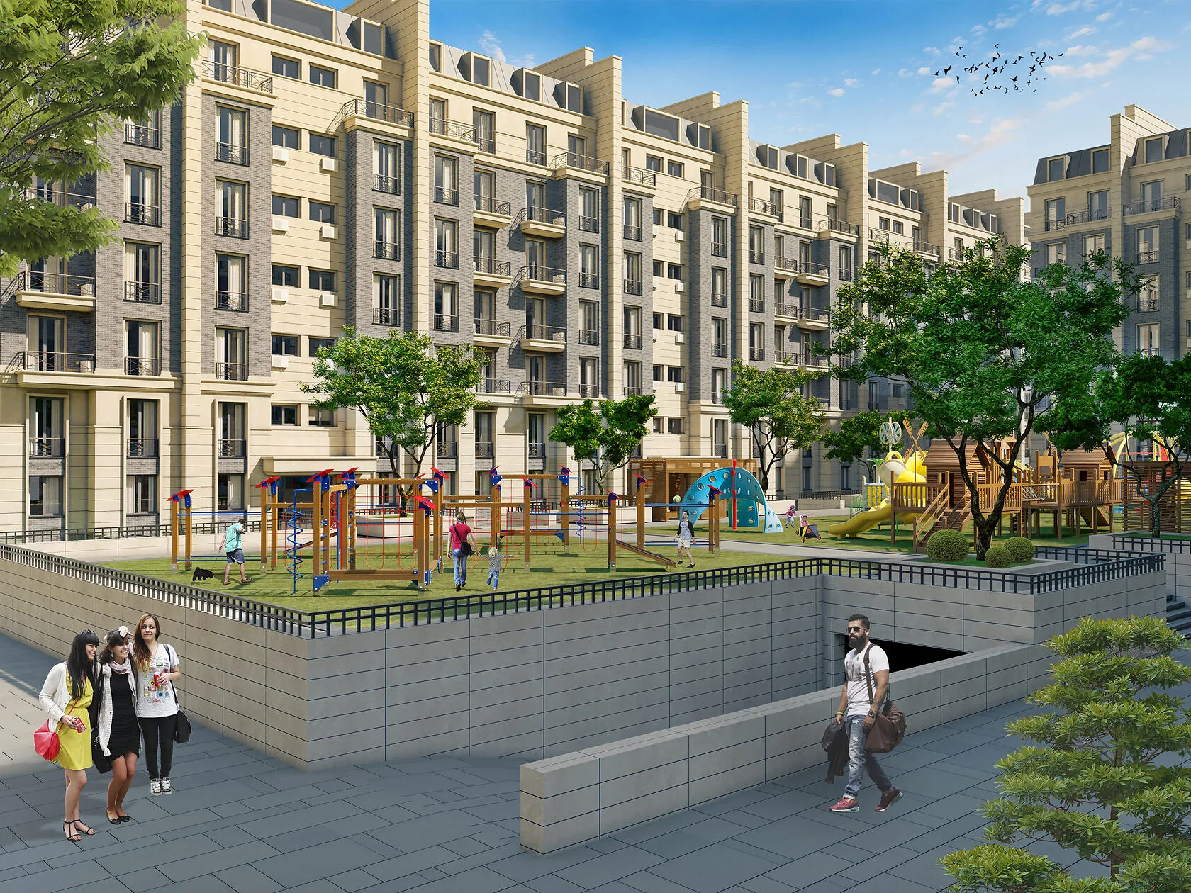 Grand Park residential complex in Tashkent: the blocks around a raised courtyard with playgrounds — SAD studio