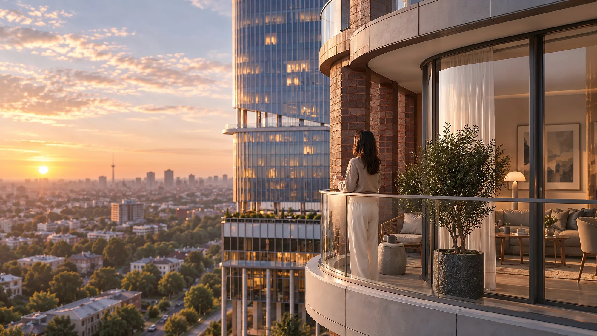An apartment balcony looking over the city