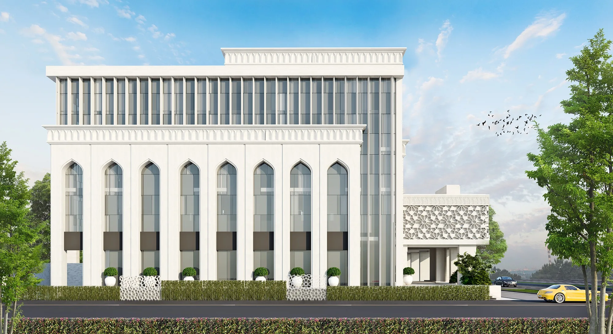 Hostel in Tashkent: the main facade with a national ornament — SAD studio