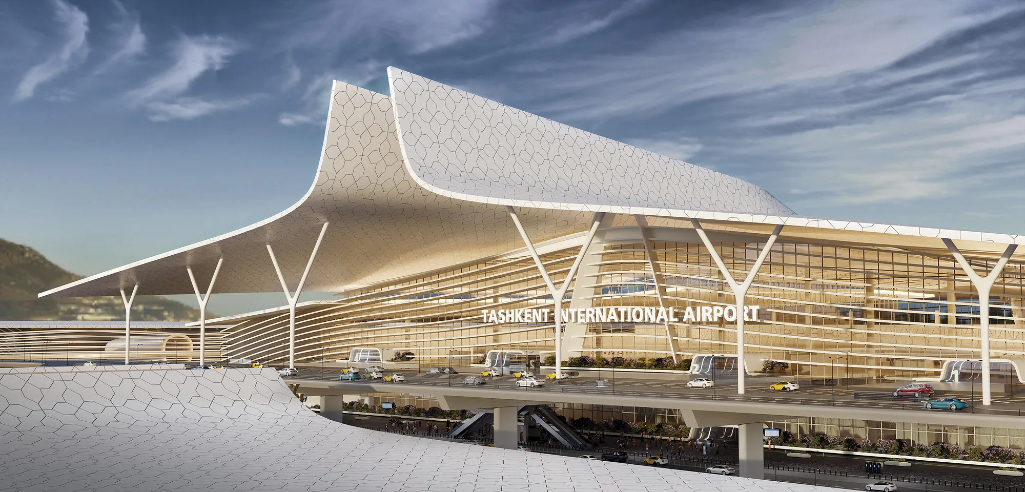 An airport passenger terminal: the undulating roof over the departures area